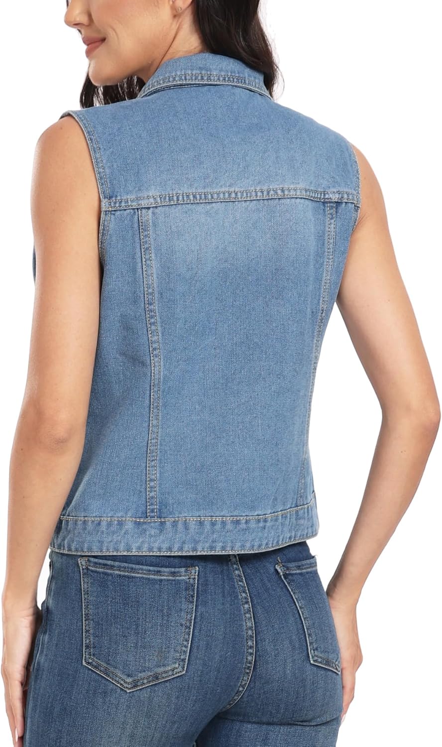MISS MOLY Women's Denim Vest Cropped Classic Sleeveless Jean Vest Jackets With Flap Pockets - Image 5