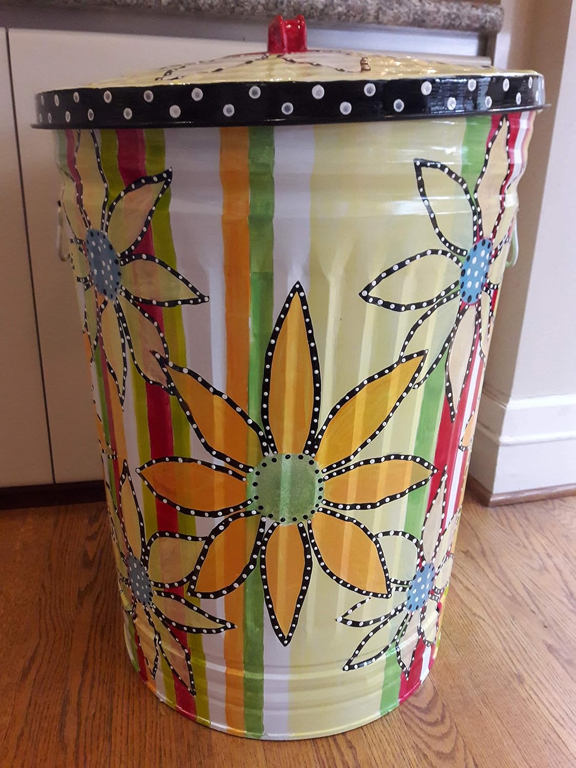 30 Gallon Hand Painted Galvanized Trash Can