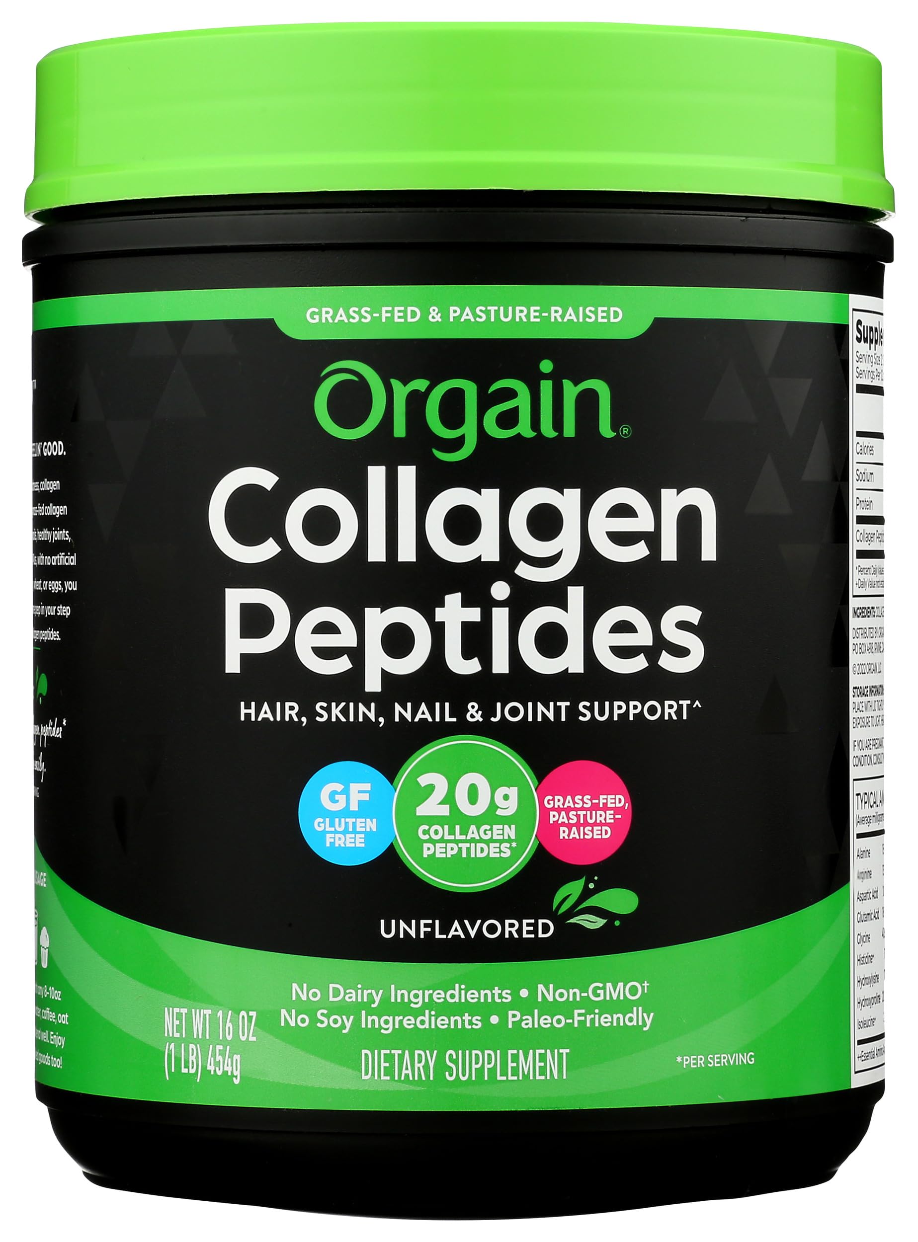 Hydrolyzed Collagen Peptides Powder For Women & Men, 20g Grass Fed Collagen, Unflavored - Hair, Skin, Nail, & Joint Support Supplement, Paleo & Keto, Non-GMO, Type I and III, 1lb