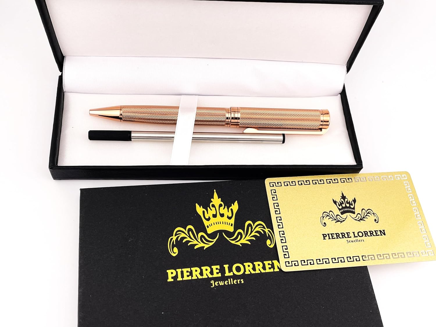 Pierre Lorren 18k Rose Gold over Silver Ballpoint Pen Luxury Executive Pen Statement Pens for Writing Note Taking - Fancy Ball Point for the Executive - Classic Luxury Pen Gift for Doctor Lawyer