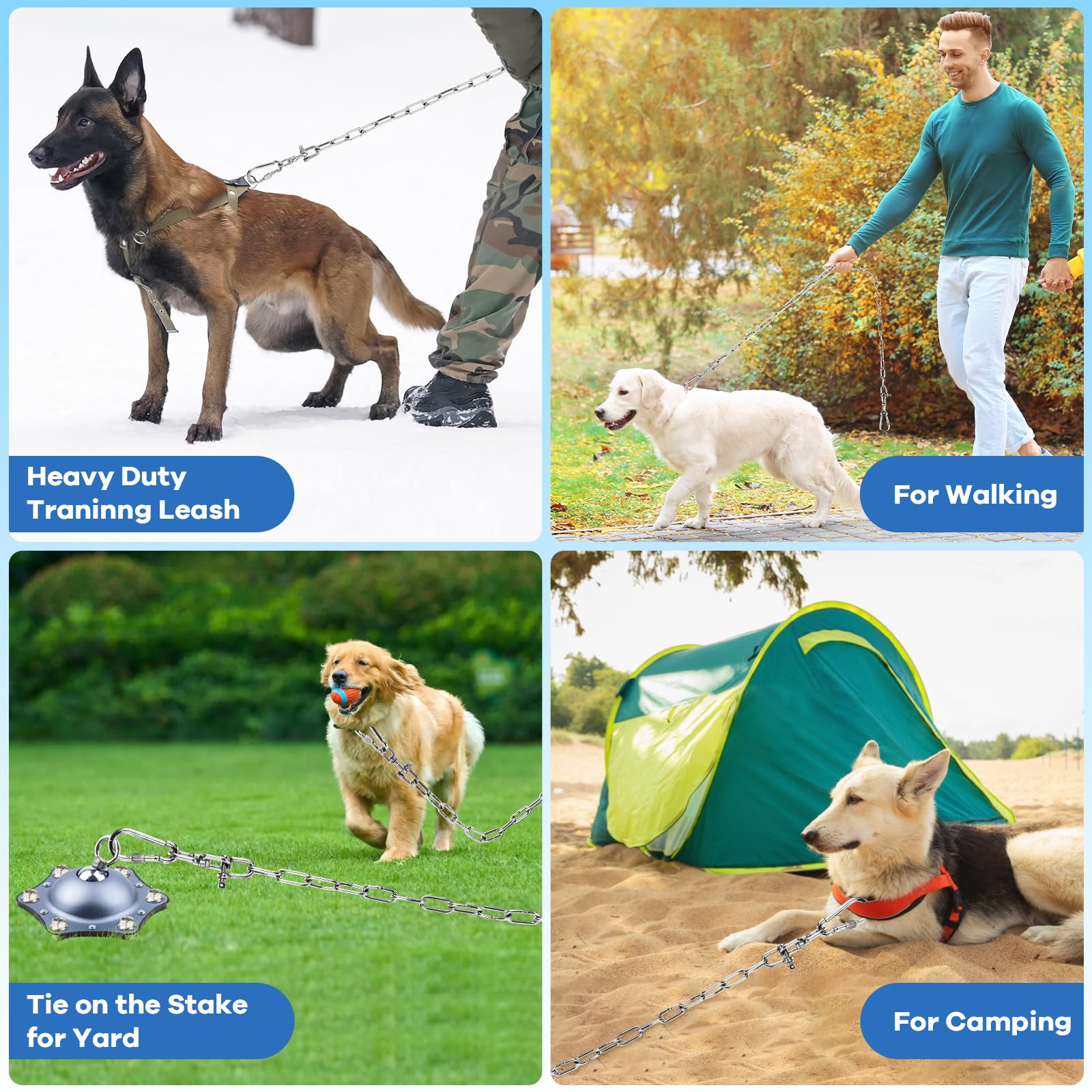Câble D'Attache Pour Chien Extérieur 30 Pieds (9m) - Acier Inoxydable Avec Pivot - Neuf