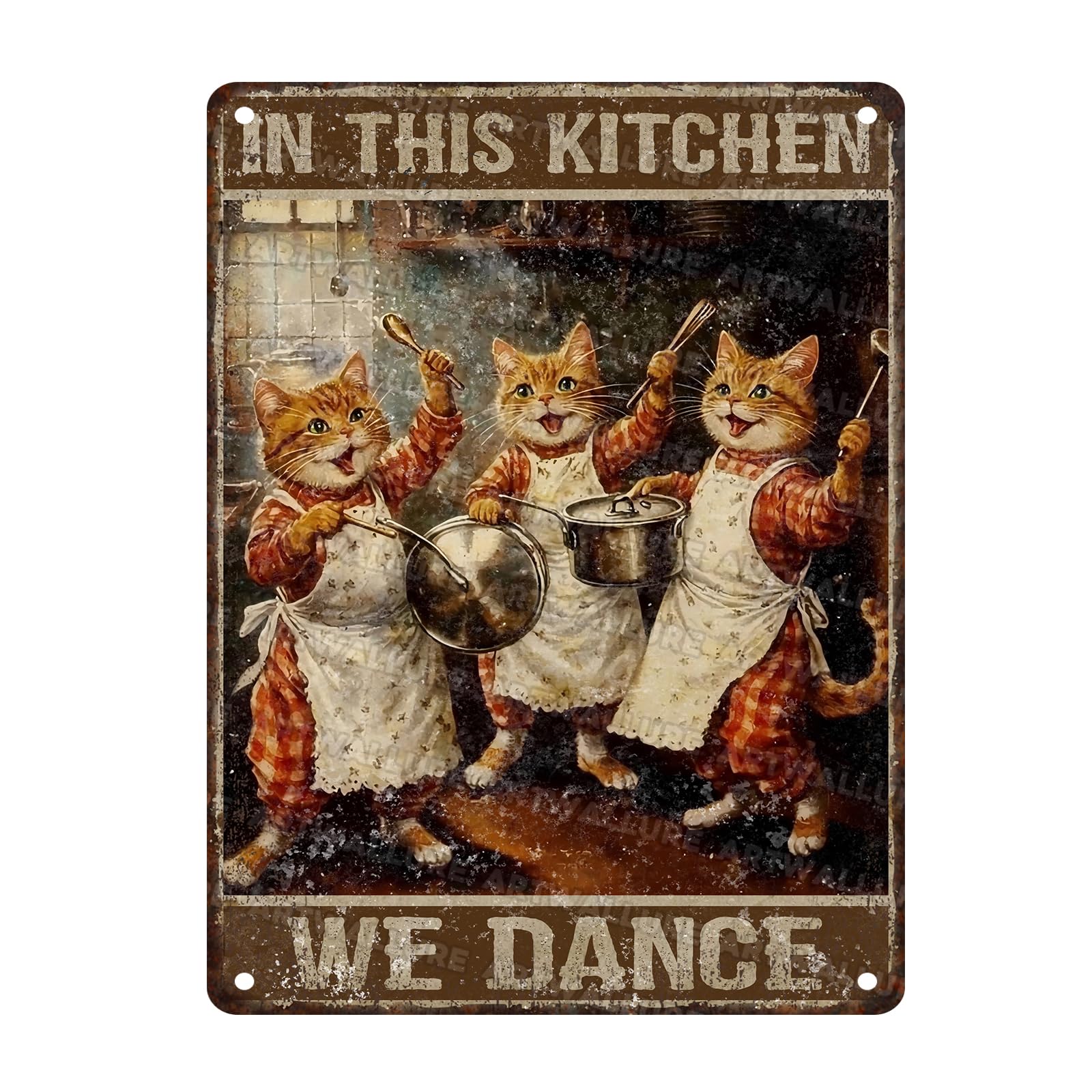 Cat Vintage Sign in This Kitchen We Dance Metal Tin Sign Funny Cat Tin Sign Love Cooking Poster Love Cat Poster 12x16inch
