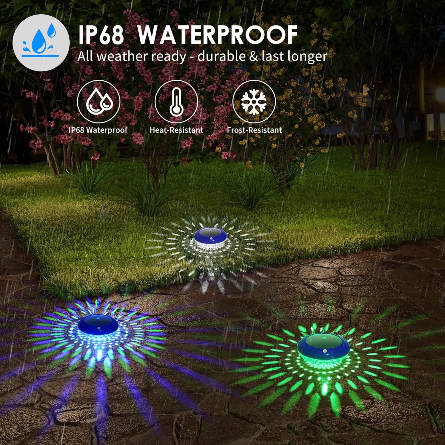 FirstE Solar Floating Pool Lights, RGB Color Changing Pool Floating Light, IP68 Waterproof LED Solar Pool Lights That Float, Hangable Auto ON Off for Above In Ground Pools Wedding Party Decoration (2)