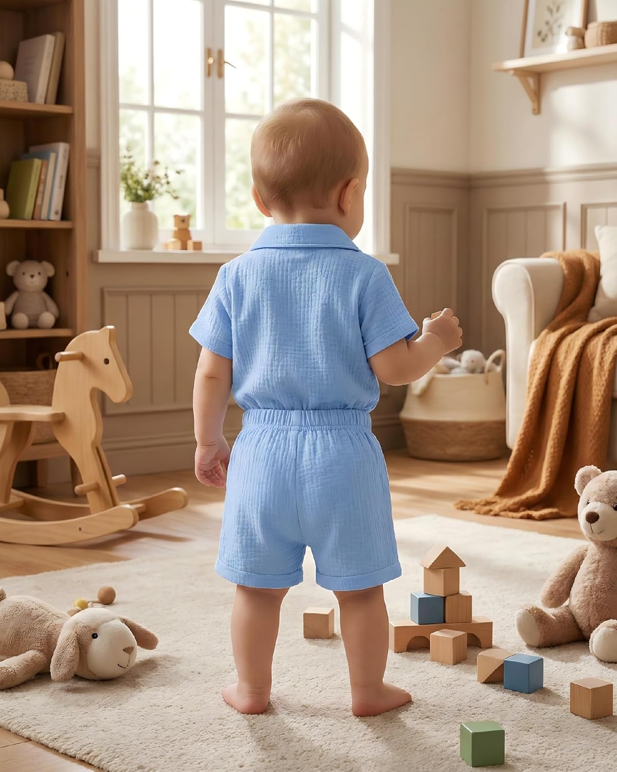 Jecson Newborn Boy Clothes Baby Boy Outfits Summer Cotton 2 Piece Set with Button Down Bodysuit and Shorts 0-18M - Image 7