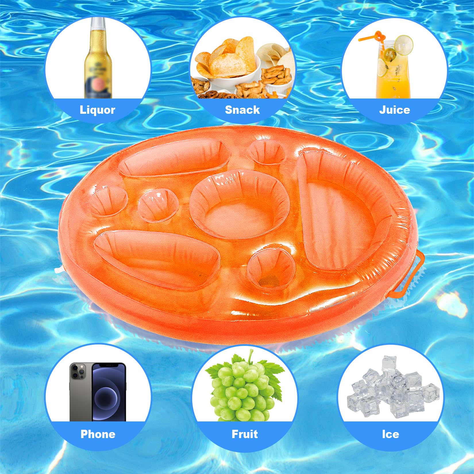 Aufblasbarer Getränkehalter Für Pool & Strand – 8 Löcher, Transparent, 62x35 Cm, Mit Tablet-Fach