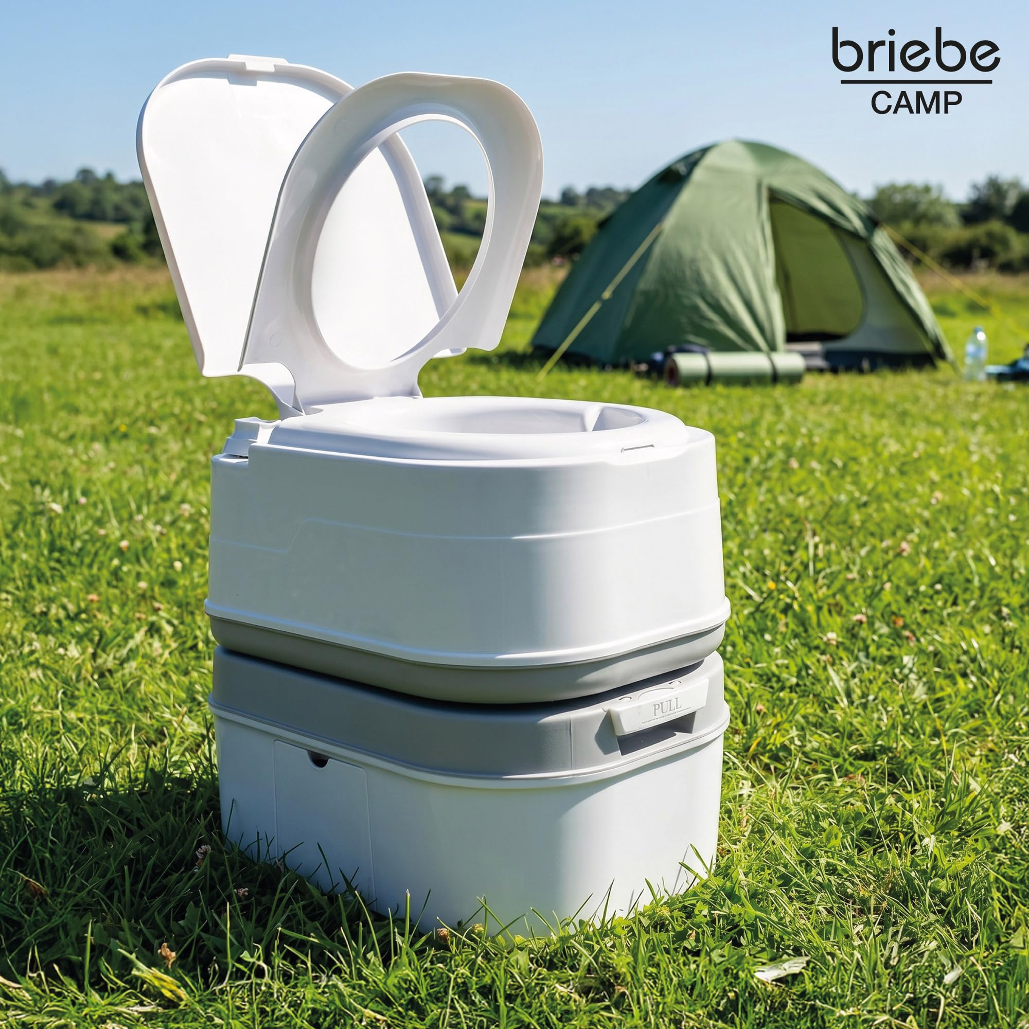 briebe Przenośna toaleta Camp 24 l, łazienka, chemiczna, kemping, przyczepa, łódź i na zewnątrz, zbiornik na wodę z pompą tłokową 20 l, Potty