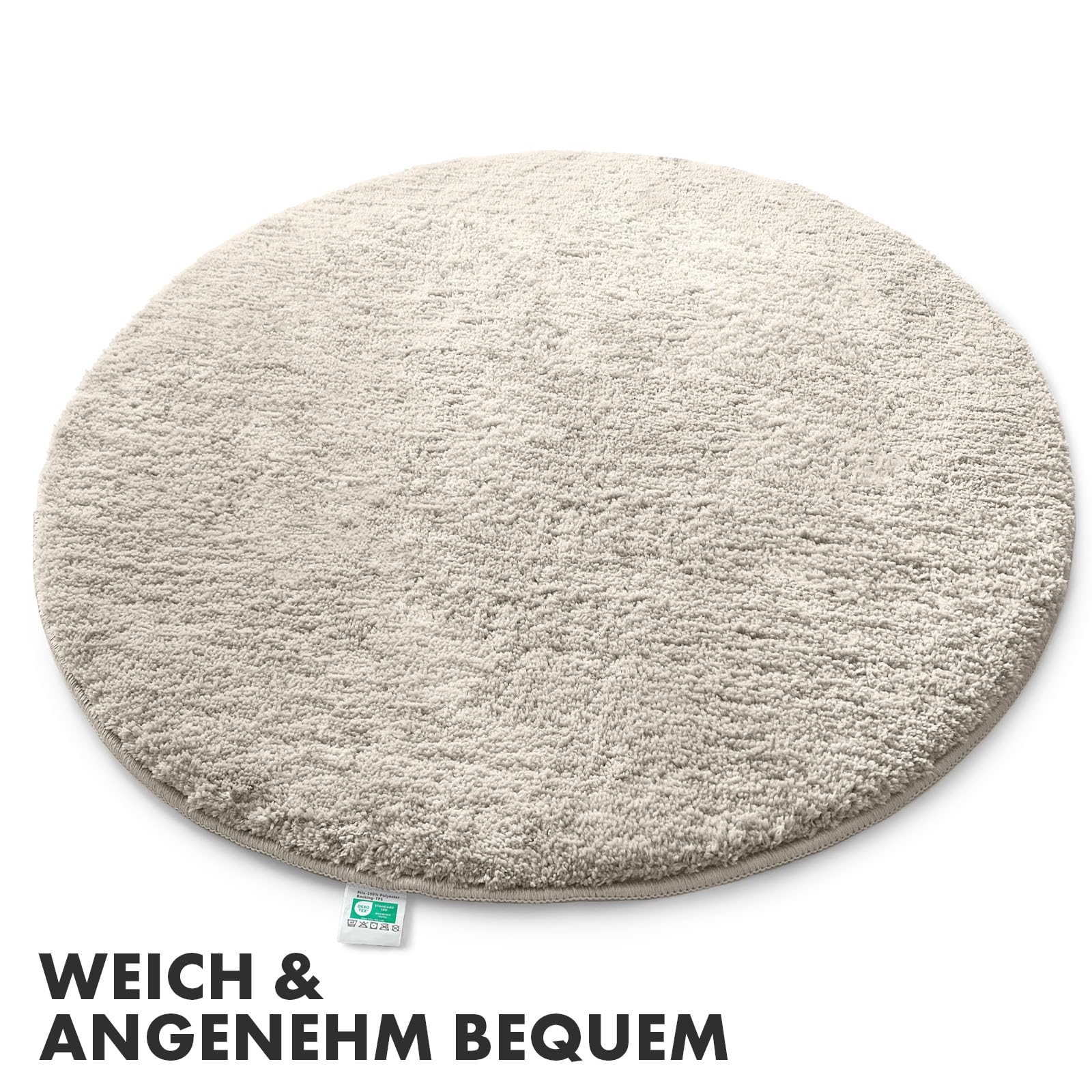 KARAT Badematte Sky, Badteppich in Rund, Dichtes, Flauschiges Wohlgefühl für Ihr Zuhause, Badvorleger rutschfest waschbar, schadstoffgeprüft (Ivory, 120 cm (Rund))
