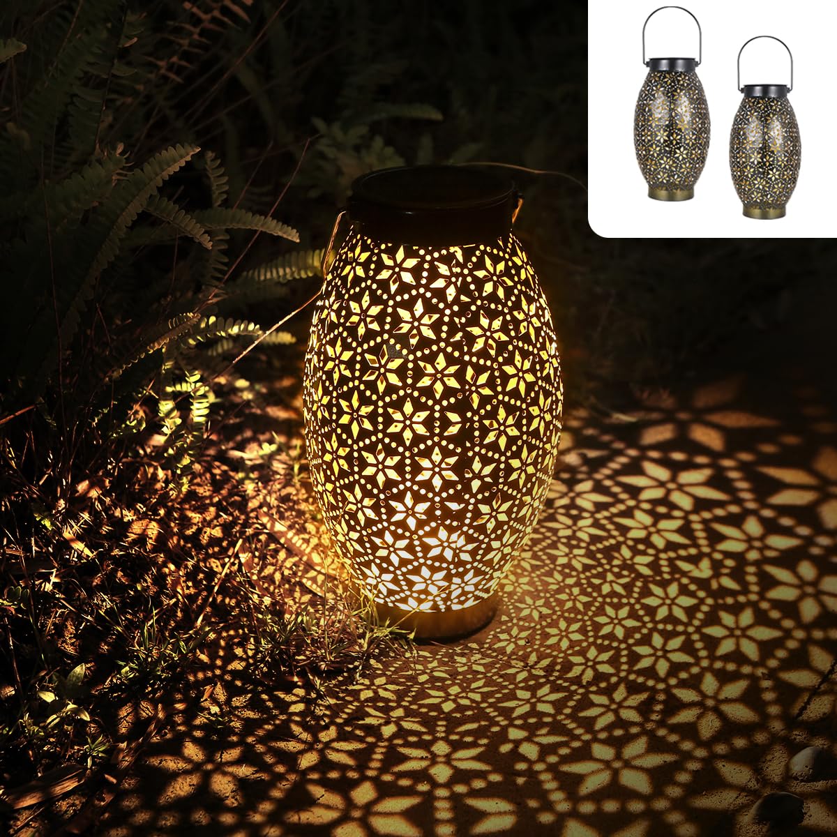 Görvitor Solar Lanterns for Outdoor Use, Pack of 2, LED Metal Solar Lantern for Outdoor Use, IP65 Waterproof, Hanging/Standing Solar Lights for Outdoor Garden, Vintage Decoration, Balcony, Patio,
