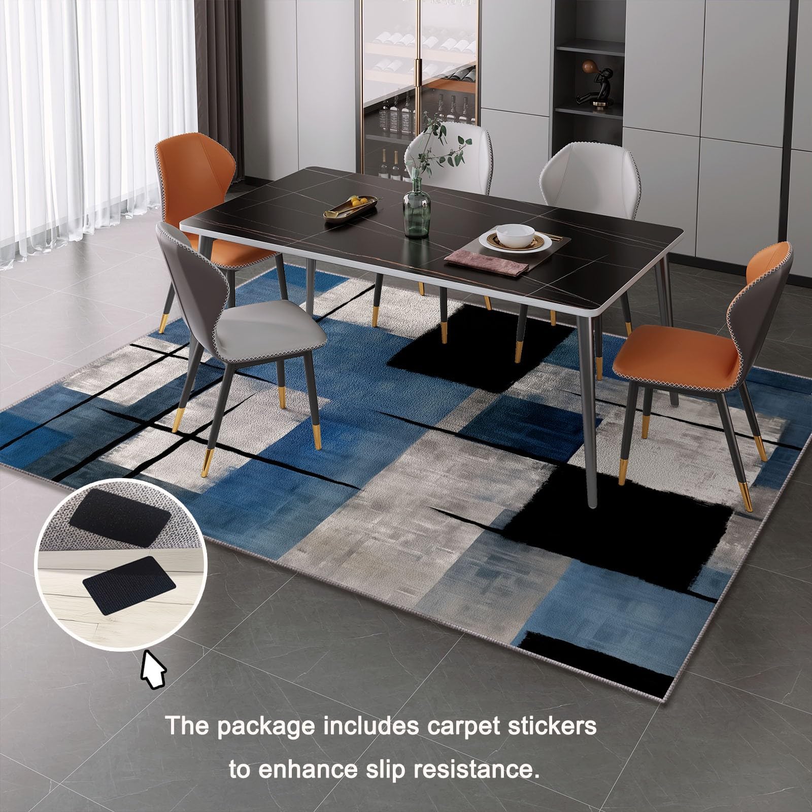 Abstrakcyjny dywan do salonu 140 x 200 cm, kolorowe paski wzór z motywem klocków nadający się do prania z antypoślizgową podstawą i trwałą krawędzią, dywan do sypialni nowoczesny dekoracyjny dywan do