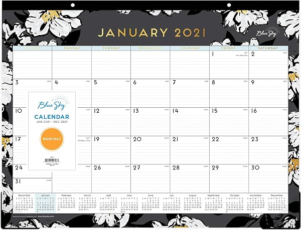 Blue Sky Calendario de Escritorio 2021 con Diseño Floral