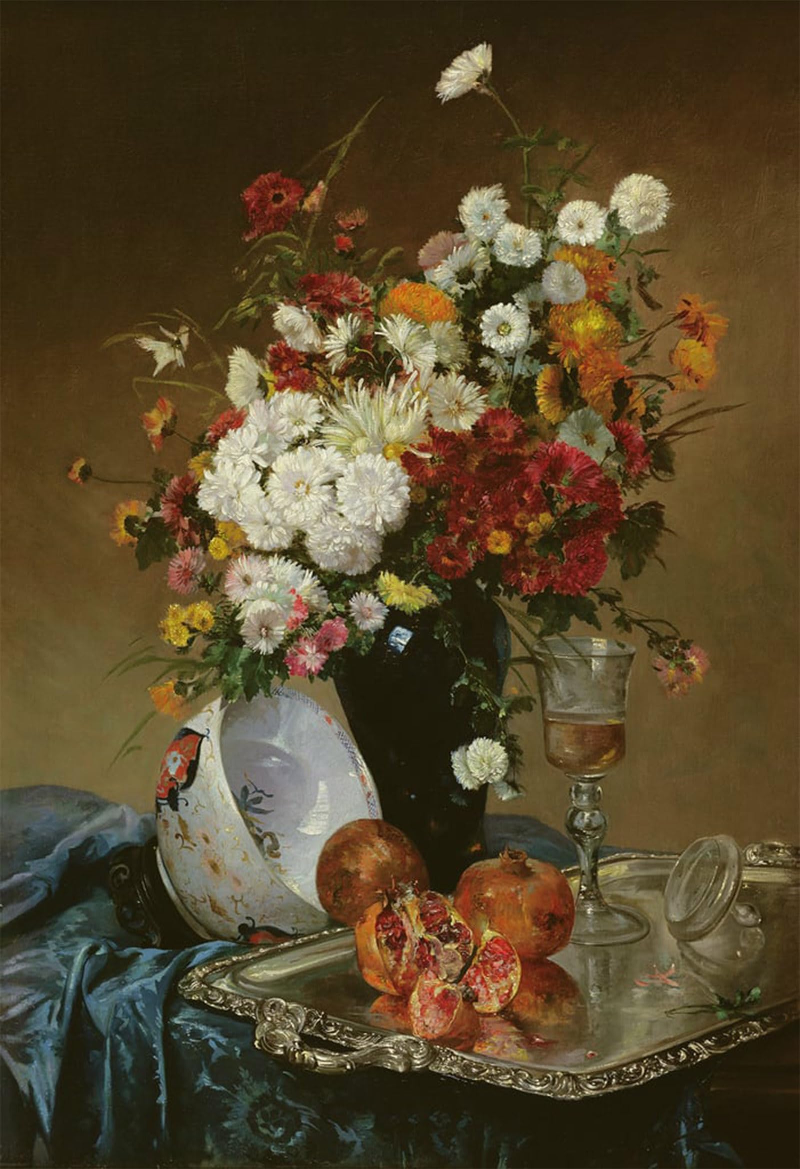 ARTXLXXBN Famous Art Print Poster Vintage Wall Art Still Life with Flowers and Pomegranates by Eugene Henri Cauchois Canvas Art Poster for Home Decor 60x90cm
