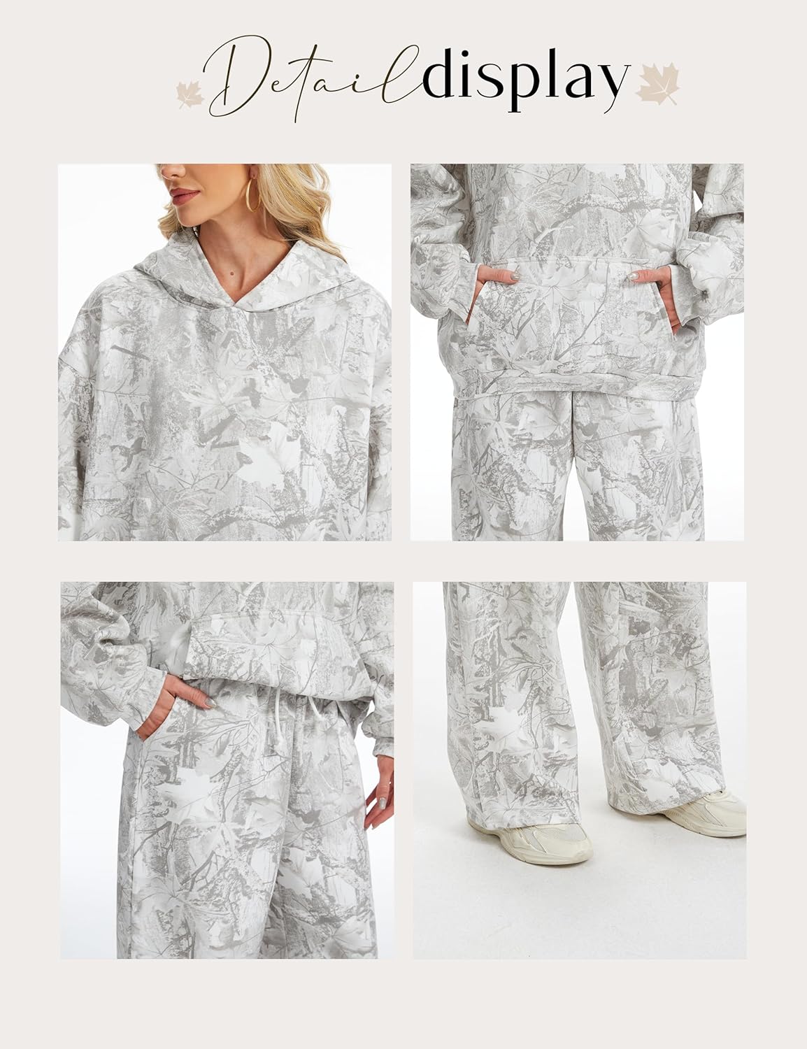 Womens 2 Piece Sweatsuits Fall Outfits Oversized Camo Hoodie Wide Leg Sweatpants Travel Lounge Matching Sweat Sets - Image 6