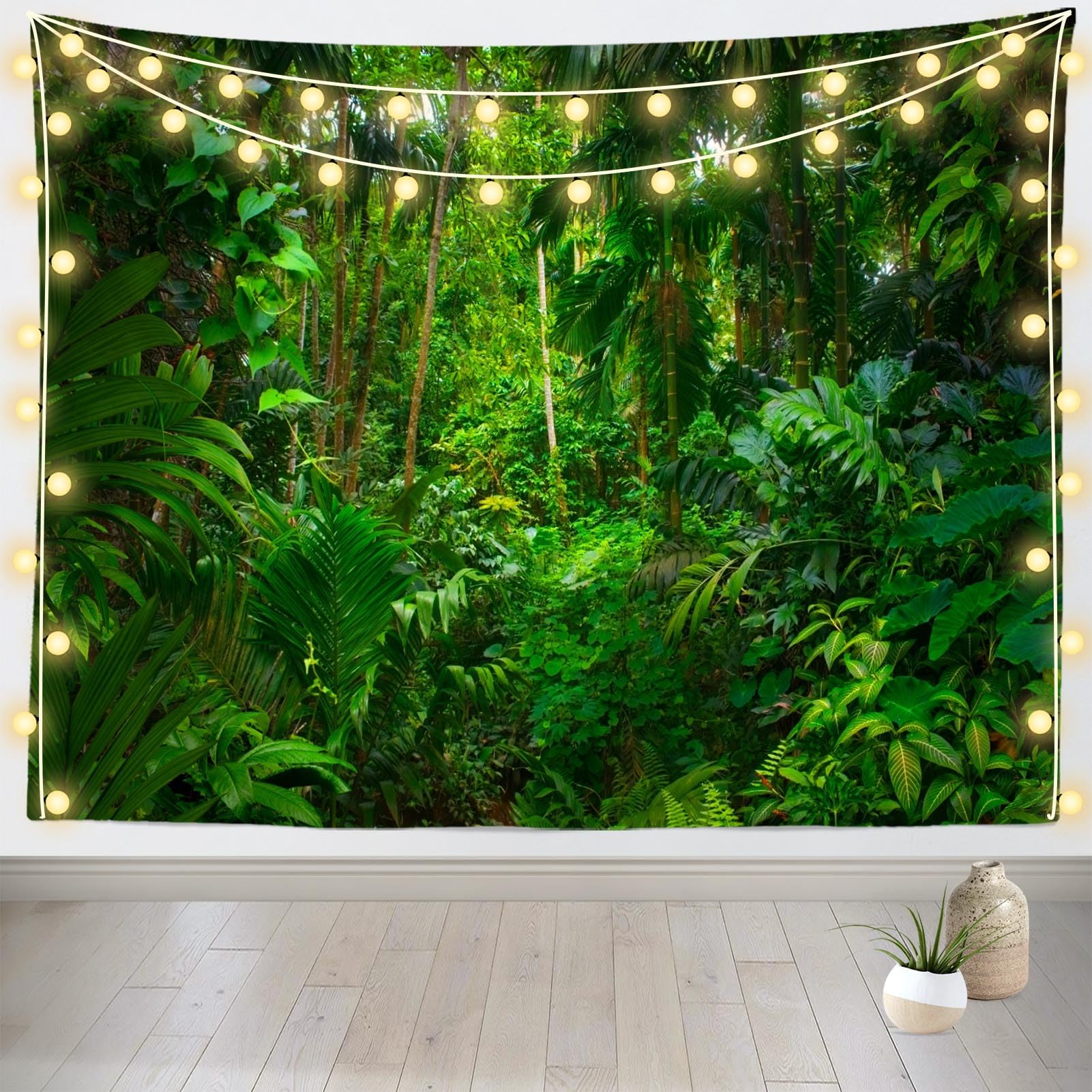Loccor Jungle Forest Tapestry - 140''x98'' Summer Rainforest Green Trees Natural Scenery Wall Hanging for Home Living Room Artistic Decor