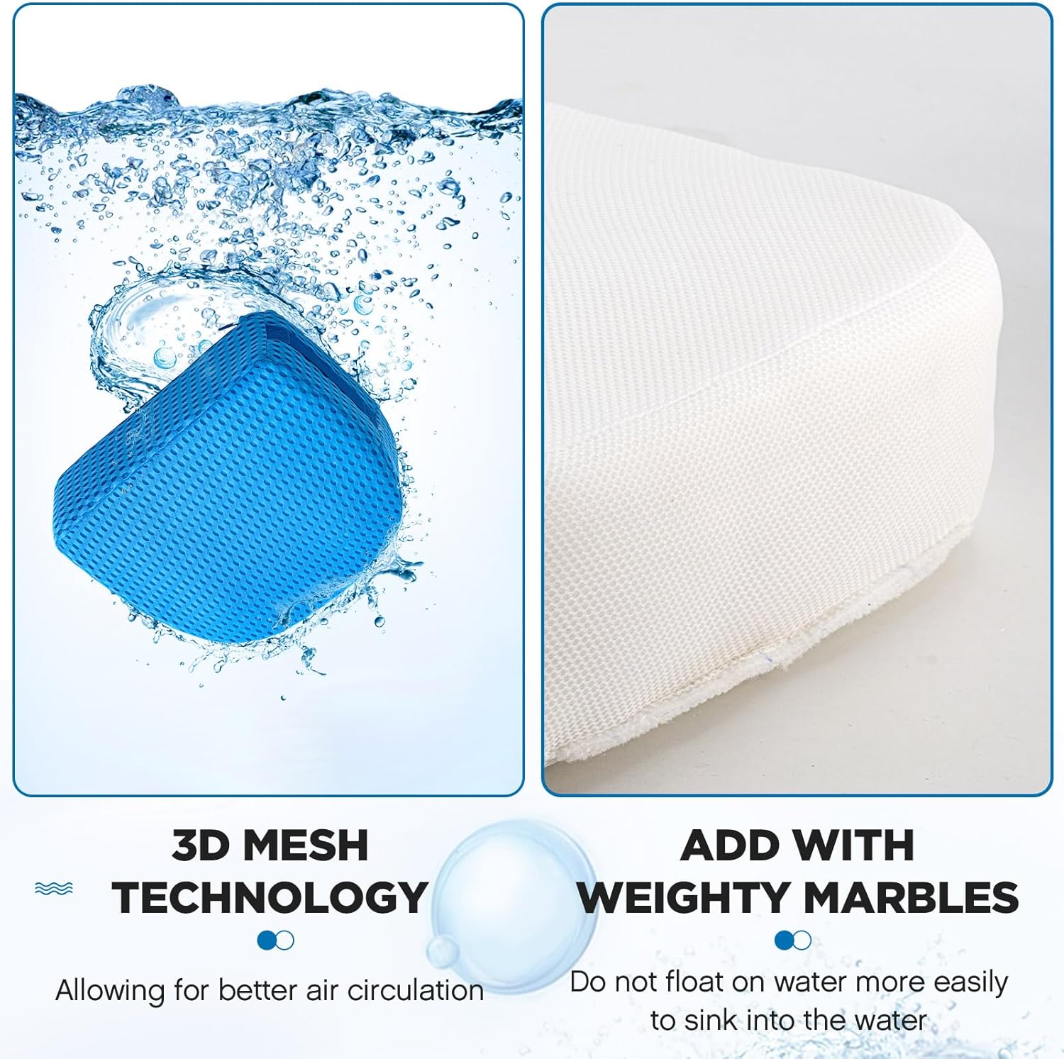 Suzile 1 Pcs Hot Tub Booster Seat Weighted Spa Bathtub Booster Seat Micro Dot Non Slip Quick Dry Bottom Portable Inflatable Cushion with 3D Mesh Cover Tub Accessory for Indoor Outdoor (Blue)