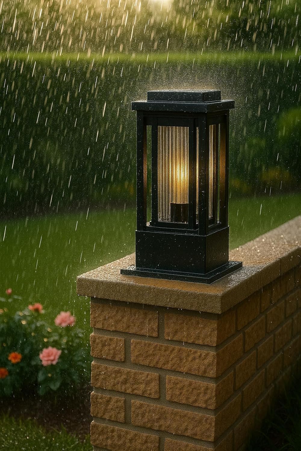 ultimate Modern Grey Metal Outdoor Pillar Lamp with Transparent Crystal Lining Glass, B22 Holder, Supports 0–40W Bulb, Ideal for Gate, Garden & Boundary Wall Lighting-image-10