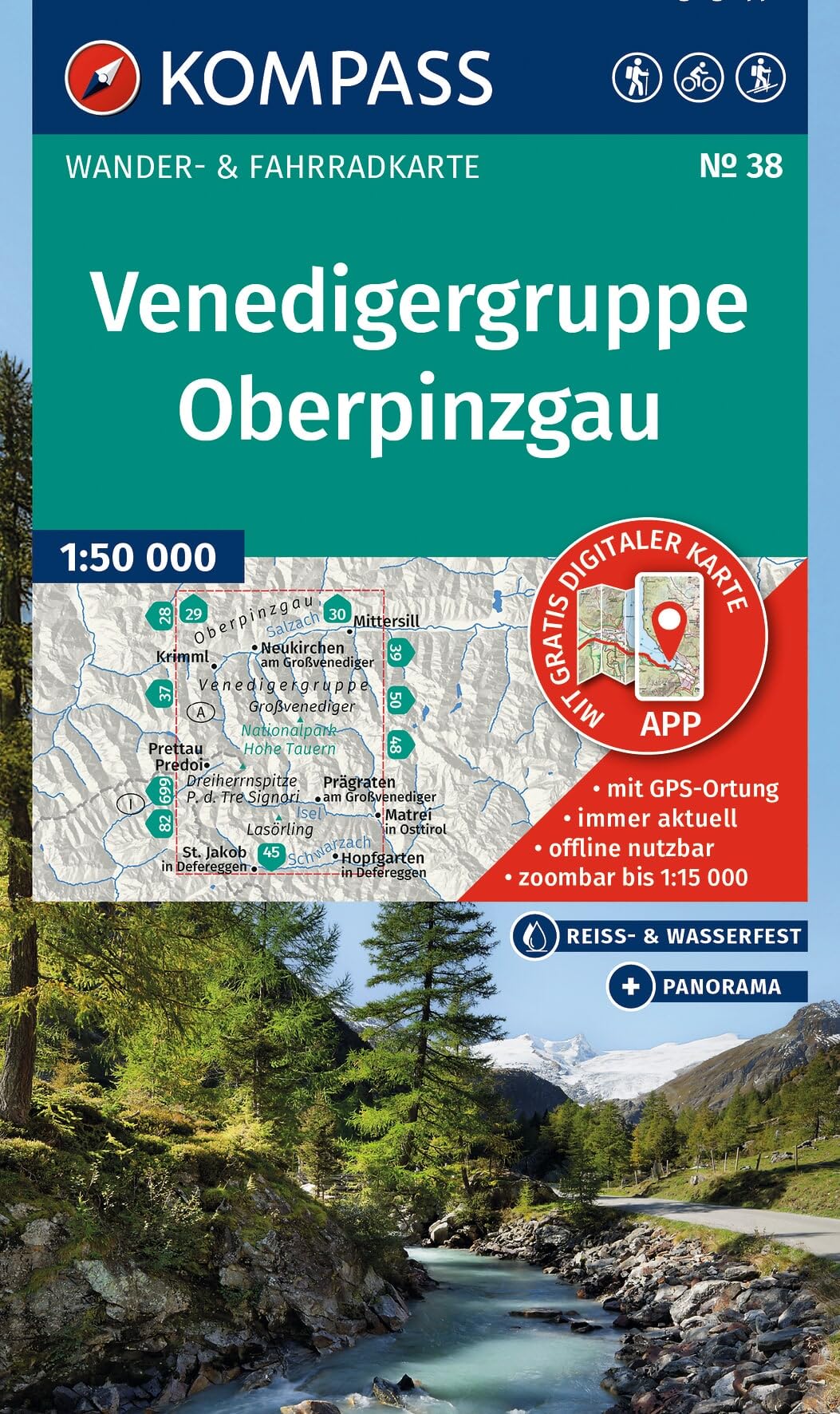 KOMPASS Wanderkarte 38 Venedigergruppe, Oberpinzgau 1:50.000: Wander- und Fahrradkarte in einem - inklusive Offline-Verwendung in der KOMPASS-App. Wander-& Radwege. Panorama. Skitouren.