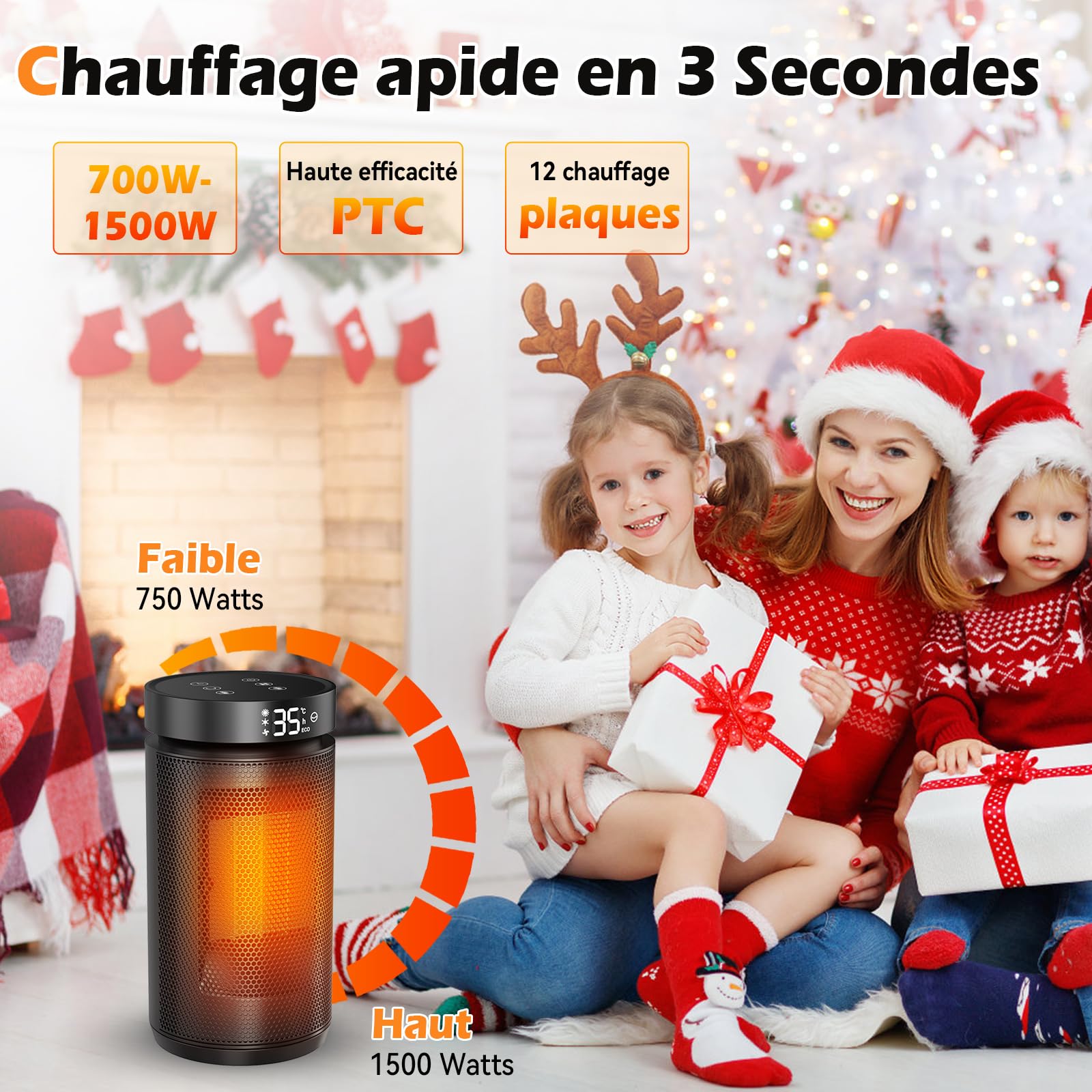 Chauffage d'appoint,1500W Radiateur Electrique Soufflant Economique avec Thermostat&Télécommande,4 Modes Radiateur Soufflant Salle de Bain,Minuterie 1-12H,70°Oscillation,Chauffage Soufflant Silencieux