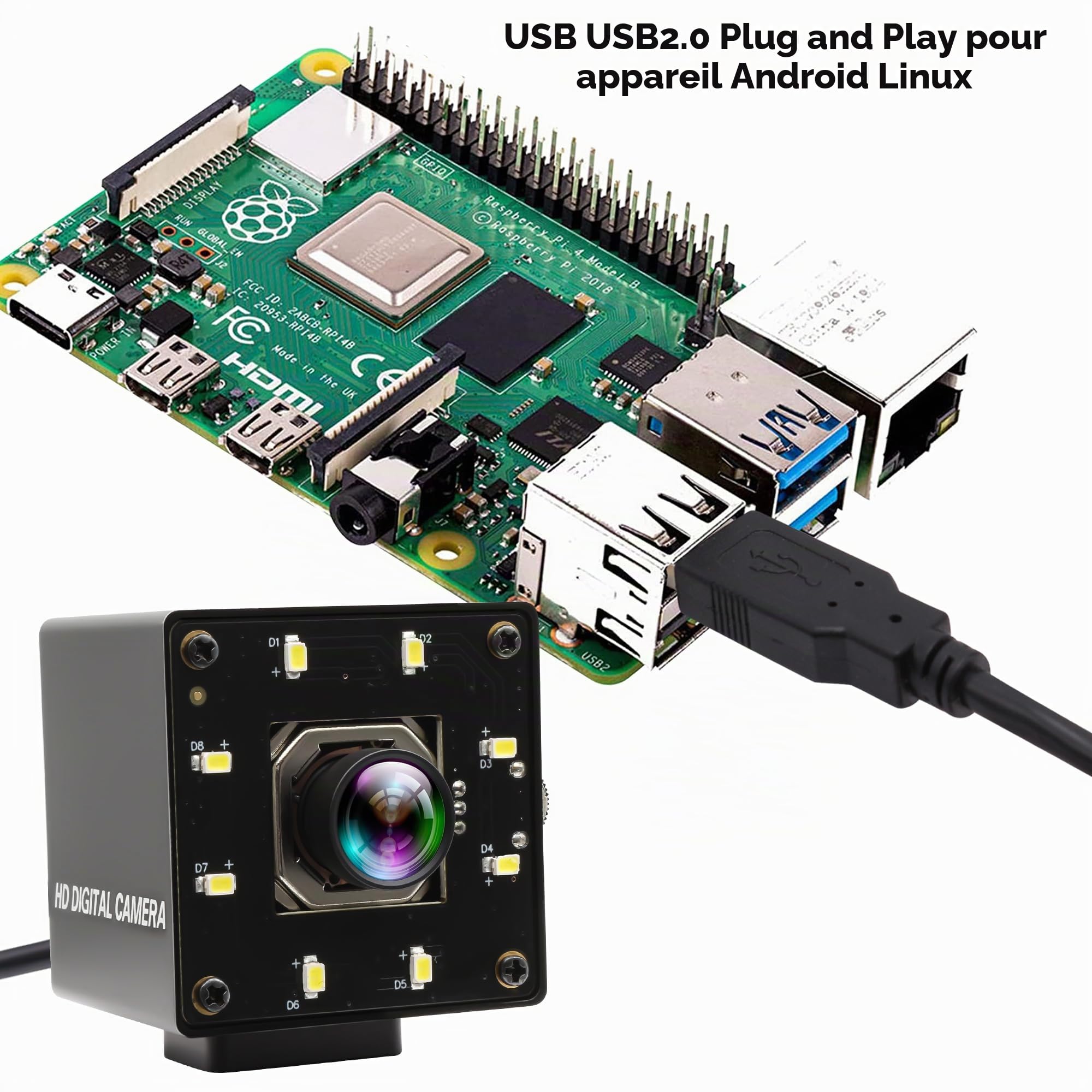 ELP 120fps Caméra USB 4K Webcam USB autofocus 12 MP avec Objectif de Vision Nocturne Couleur à 100 degrés Caméra Lightburn Compatible UVC Plug and Play pour Windows Linux Mac OS Jetson Nano PC Camera