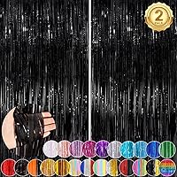 Vista 1 de Black Fringe Curtain Party Streamers 2Pack 3.3x8.3 Ft Foil Fringe Backdrop Curtains for Birthday Wedding Bridal Baby Shower Halloween Decor Tinsel