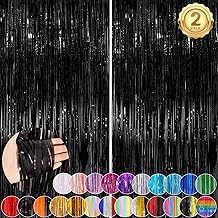 Black Fringe Curtain Party Streamers 2Pack 3.3x8.3 Ft Foil Fringe Backdrop Curtains for Birthday Wedding Bridal Baby Shower Halloween Decor Tinsel Streamers Black Party Decorations Door Streamers