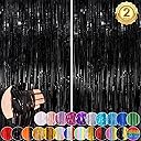 Black Fringe Curtain Party Streamers 2Pack 3.3x8.3 Ft Foil Fringe Backdrop Curtains for Birthday Wedding Bridal Baby Shower Halloween Decor Tinsel Streamers Black Party Decorations Door Streamers
