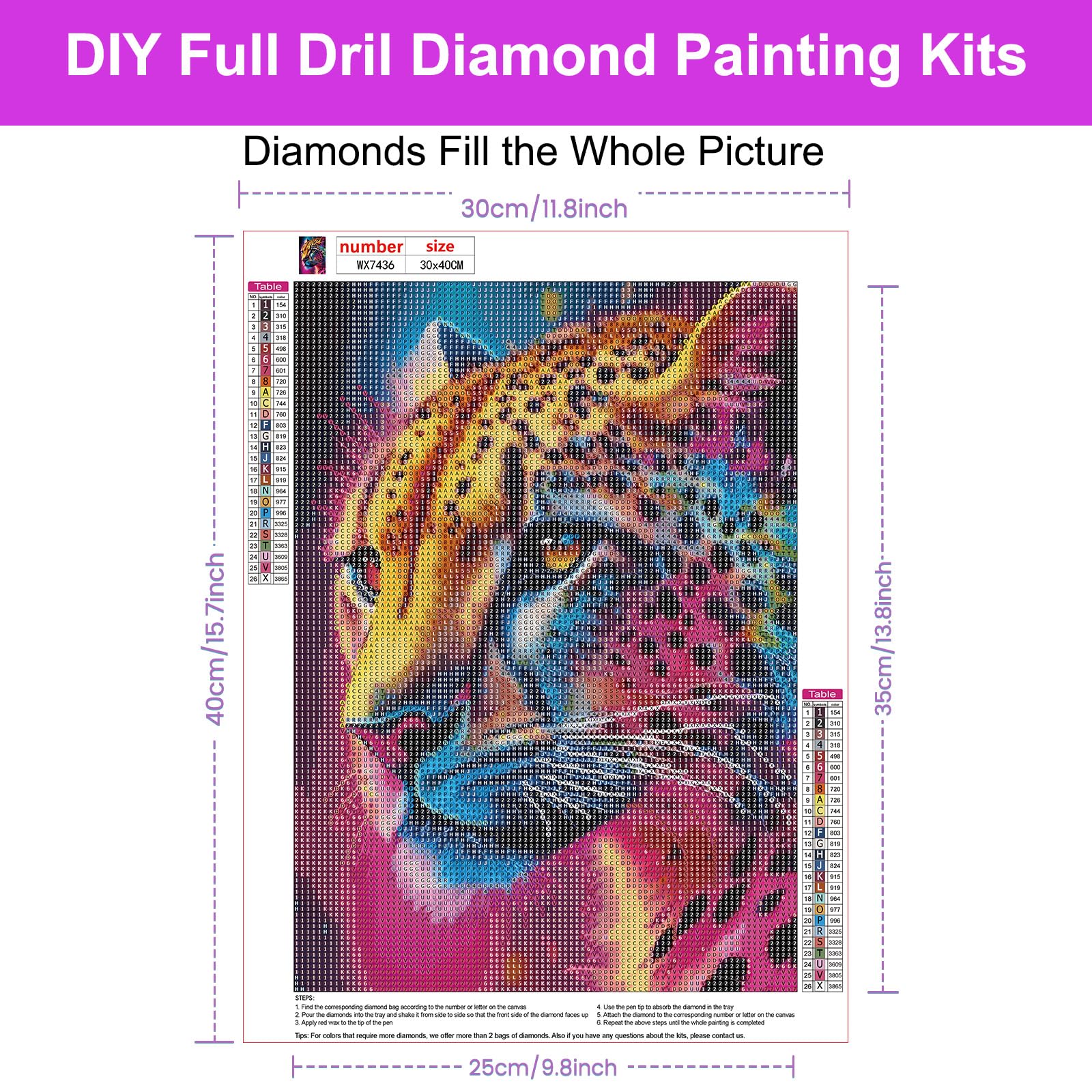 HEIBAGO Animal Diamond Painting Kits for Adults, 5D DIY Animal Full Drill Round Diamond Art Kits with Leopard Diamond Painting, Diamond Dots Perfect for Home Wall Decor 12x16inch