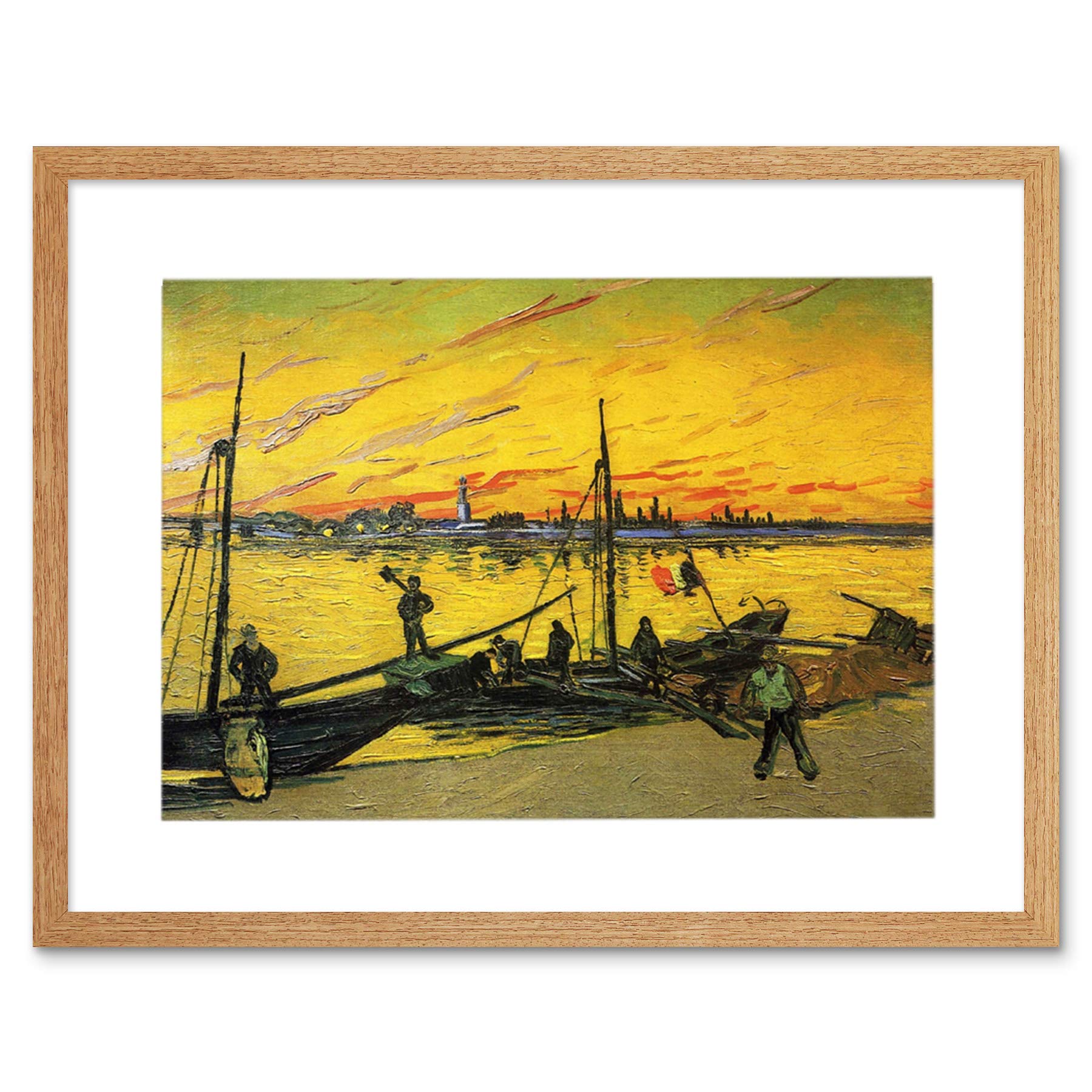 Wee Blue Coo Light Oak Van Gogh Coal Barges 1888 Painting Art Print Wood Frame Picture F12x1616