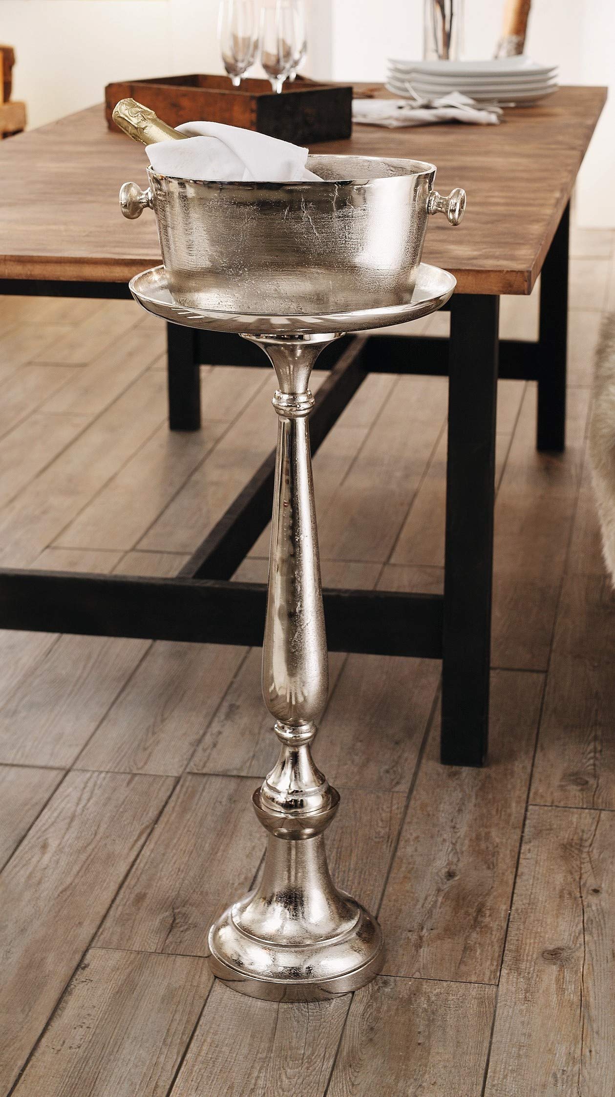 Dekoleidenschaft Dekosäule Silber aus Metall, 78cm hoch, Antik Look, XXL Kerzenständer, Blumenständer, Metallsäule, Blumensäule, Beistelltisch, Windlichtsäule, Podest, Sockel