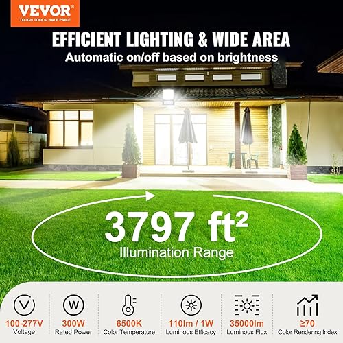 Miniatura 2 de VEVOR Luz LED para estadio, 300 W 35000 LM, luz de inundación LED de 6500 K, luz de inundación blanca brillante para exteriores con enchufe, luz de