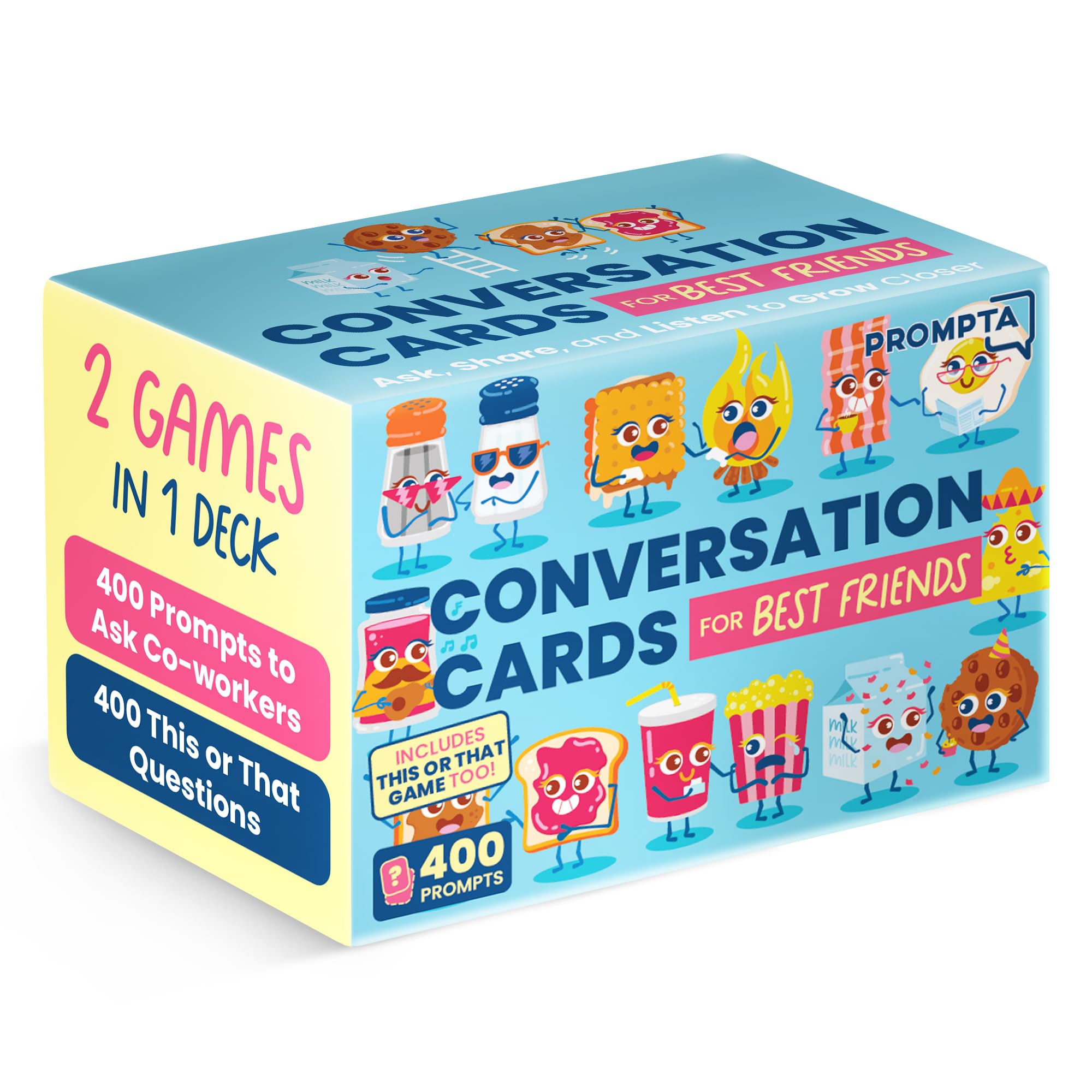 PromptaConversation Cards for Best Friends – 400 BFF Questions and Fun This or That Topics for Adults, Teens, or Couples – Talking Convo Starters Game to Grow Even Closer and Strenthen Bond