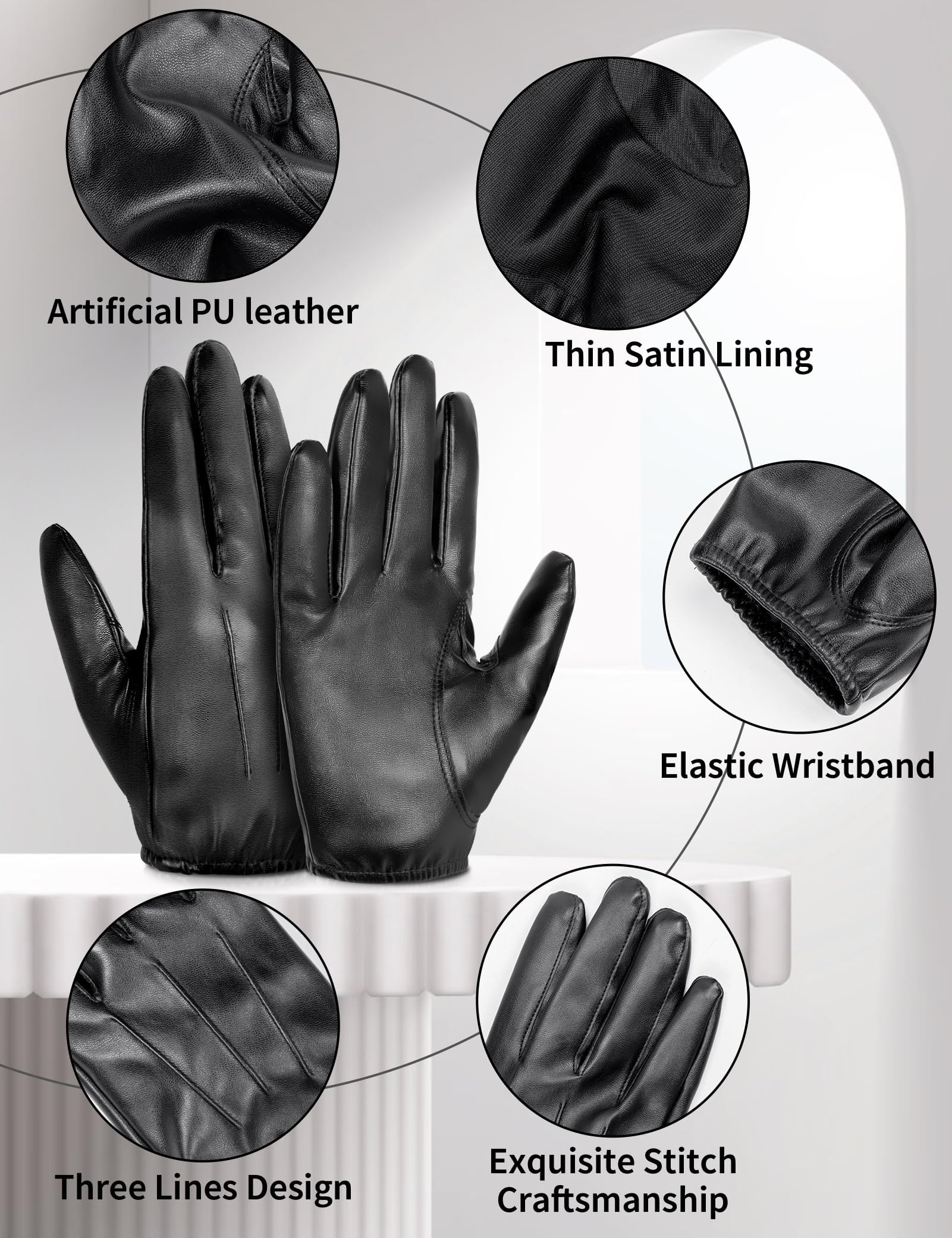 MELLIEX Lederhandschuhe Herren, Faux Leder Handschuhe Dünne Ungefüttert Winddicht Touchscreen Lederhandschuhe