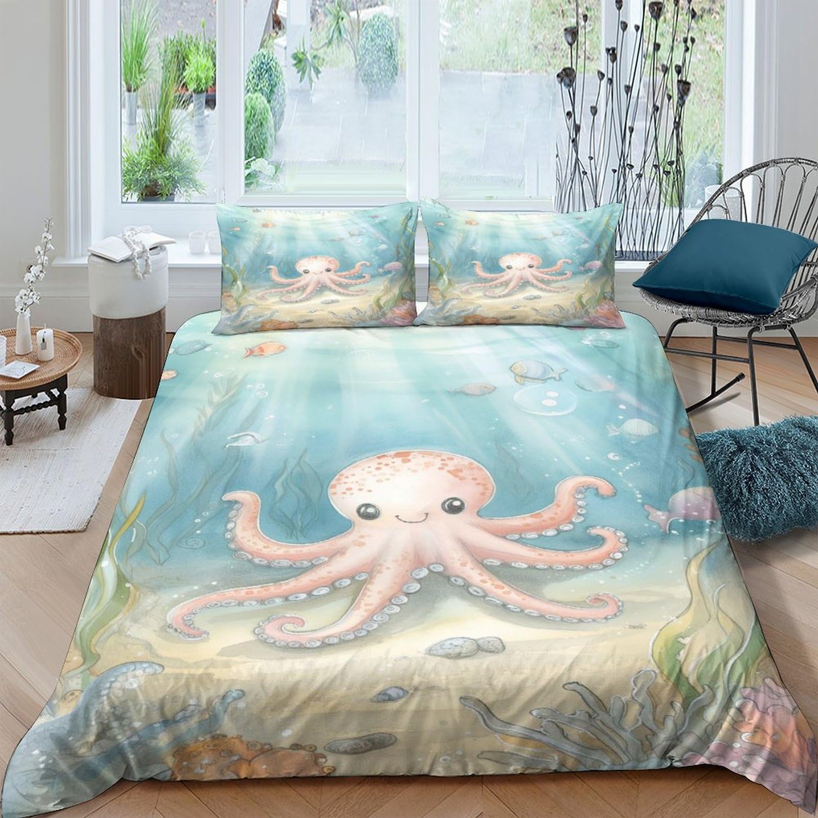 Literie la pieuvre housse de couette 3D 200x200cm avec taies d'oreiller