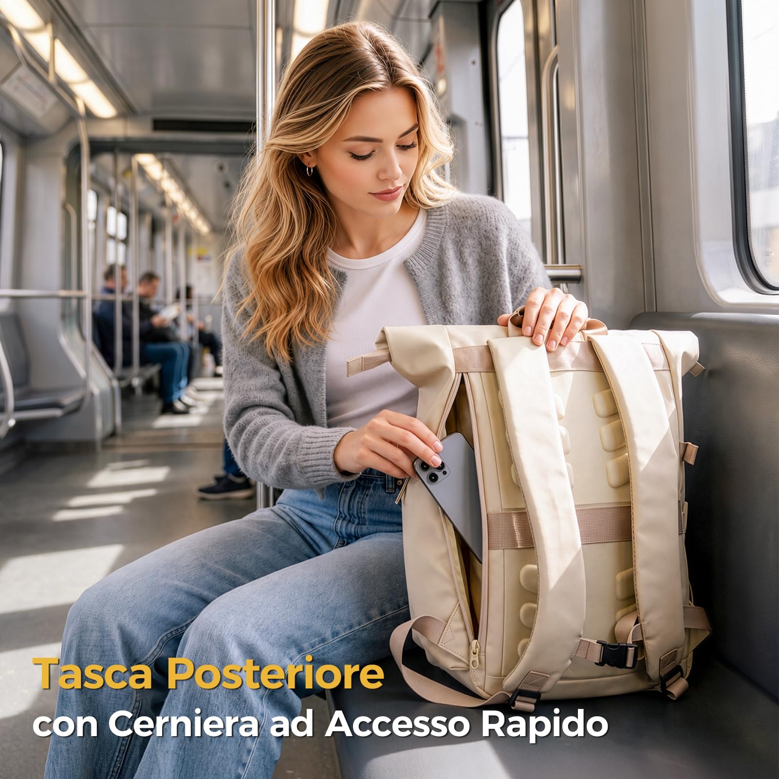 MATEIN HER Zaino Rolltop Donna Espandibile, Zaino Impermeabile con Porta PC