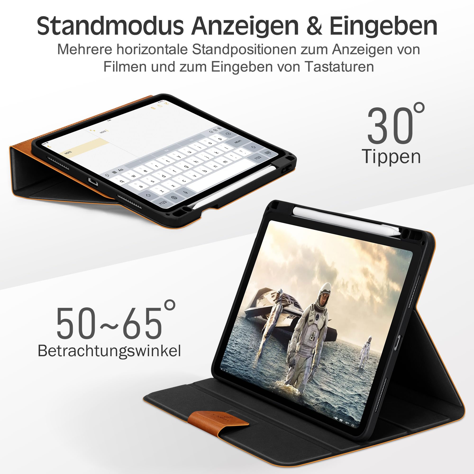 KingBlanc für iPad Air 11 Hülle M4/M3/M2 Air 5/4 Braun | Design im Notizbuchstil, Integrierter Stifthalter, Veganes Leder, Verstellbarer Ständer, Magnetverschluss