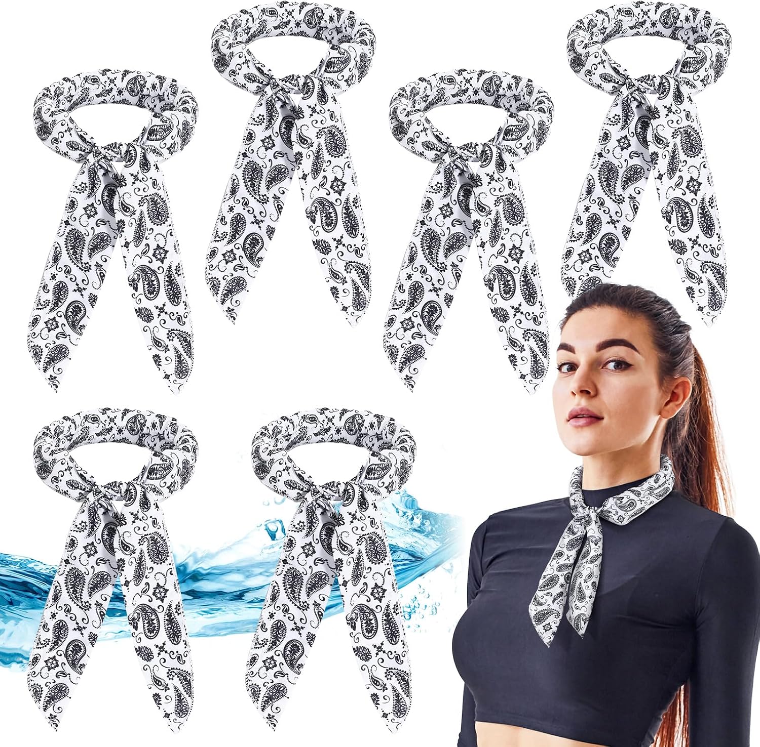 Coume 6 Pack Cooling Neck Wraps Neck Cooler Ice Bandanas Scarf for Hot Weather Summer Ultra Running Walking Riding Women Men