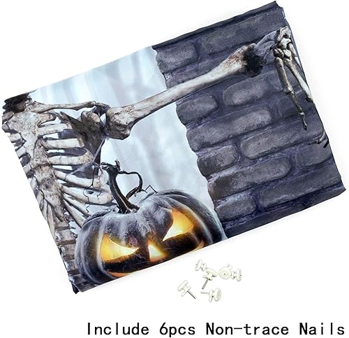 Miniatura 9 de HVEST Colgante de pared de Halloween, esqueleto de terror, cementerio de calabaza, bosque muerto brumoso, tapiz de noche de puerta espeluznante