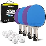 PRO-SPIN Ping Pong Paddles - Professional Level Table Tennis Rackets with Carbon Fiber for Superior Control | 7-Ply Blade, Premium Rubber, 2.0mm Sponge (4-Pack, Blue/Violet)