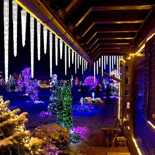 Miniatura 4 de LAMPHOME Luces de lluvia de meteoritos, 16.5 pulgadas, luces de Navidad para exteriores, 10 carámbanos, 242 luces LED SMD, luces de caída de hielo