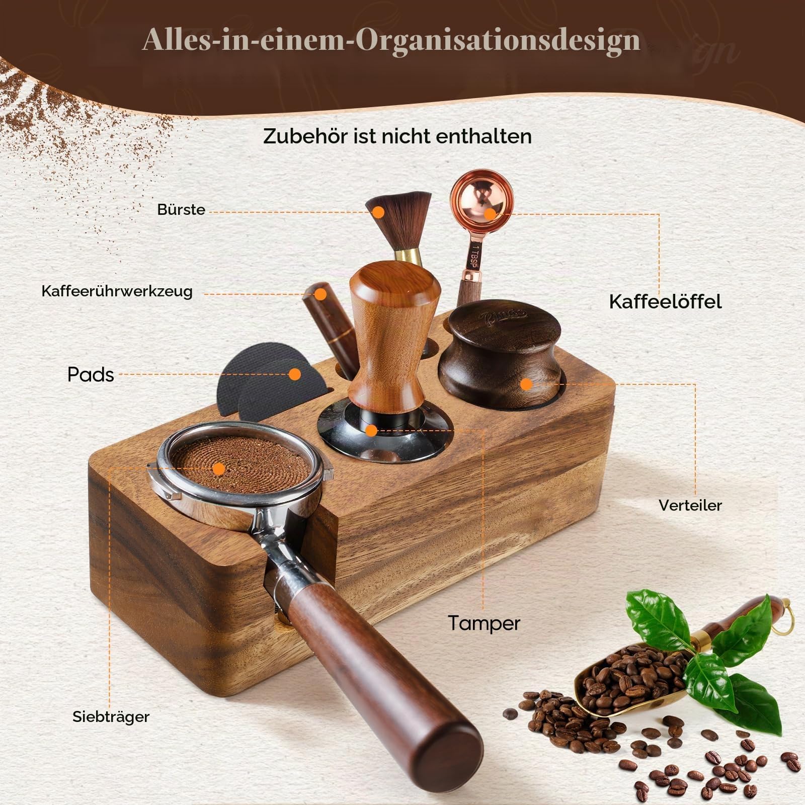 Espresso-Tamperstation, multifunktionale Tamperstation, rutschfeste Tamperstation, Espressostation zur Aufbewahrung von 51-58 mm Tamper-Verteiler-Siebträger.
