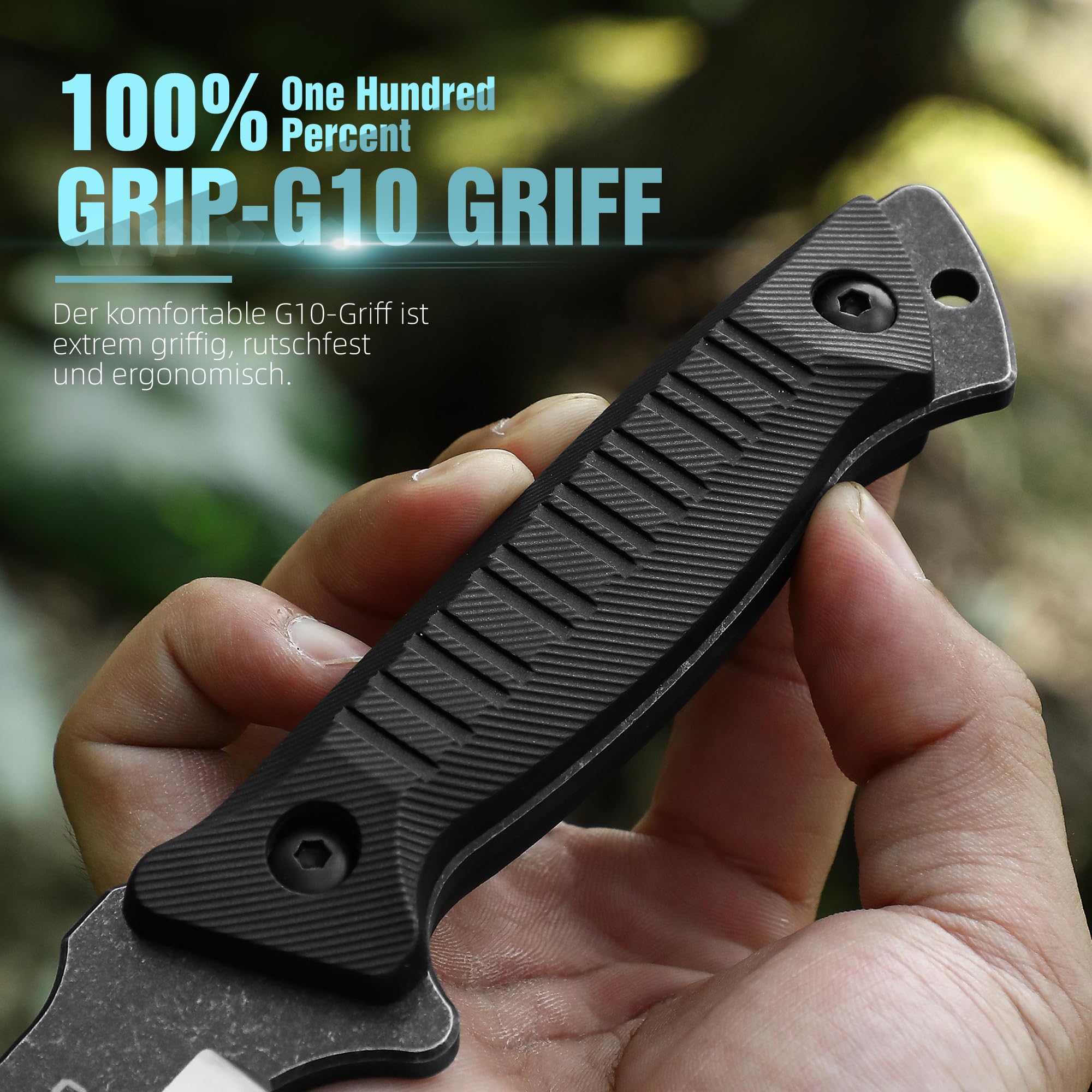 Omesio L-MS01 Tanto Coltello Con Fodero Kydex, Acciarino Coltello Da Caccia in Acciaio Full Tang 420c, Lunghezza Lama 10,4 Cm, Manico G10 per La Caccia E Il Campeggio