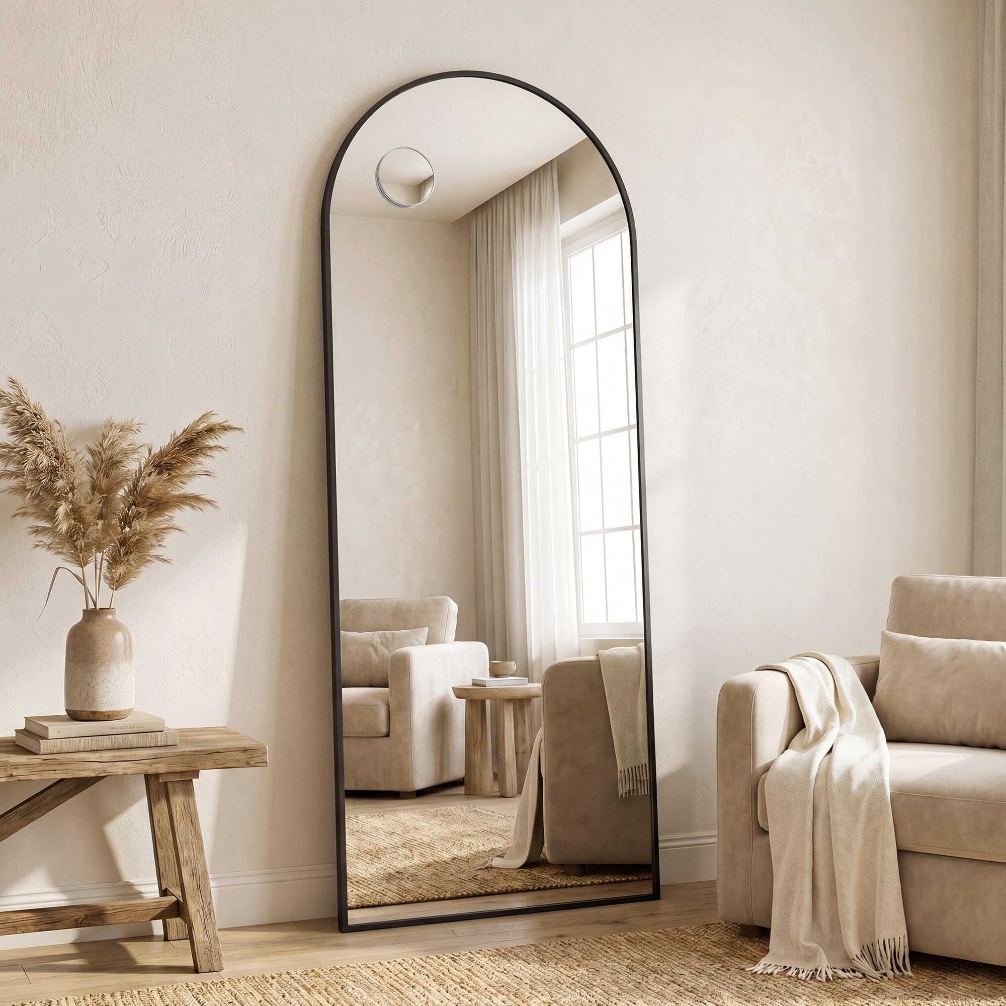 SONGMICS Ganzkörperspiegel, 160 x 50 cm, gewölbter Standspiegel, mit Vergrößerungsspiegel, Rahmen aus Aluminiumlegierung, Hartglas, für Schlafzimmer, Wohnzimmer, Garderobe, tintenschwarz LFM031BD02
