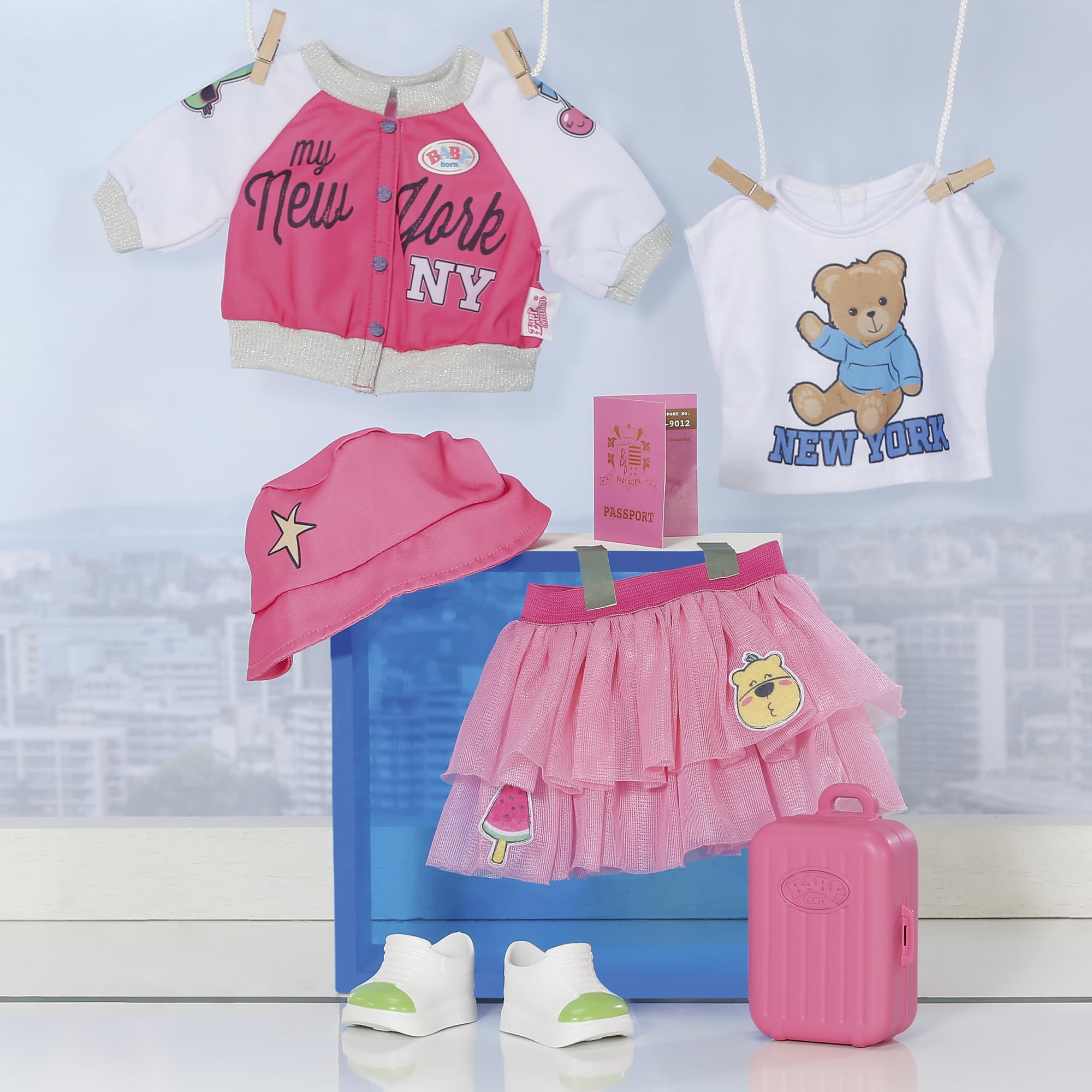 BABY born Conjunto de Viaje con Vestido, Zapatos y Accesorios para muñecas de 43 cm