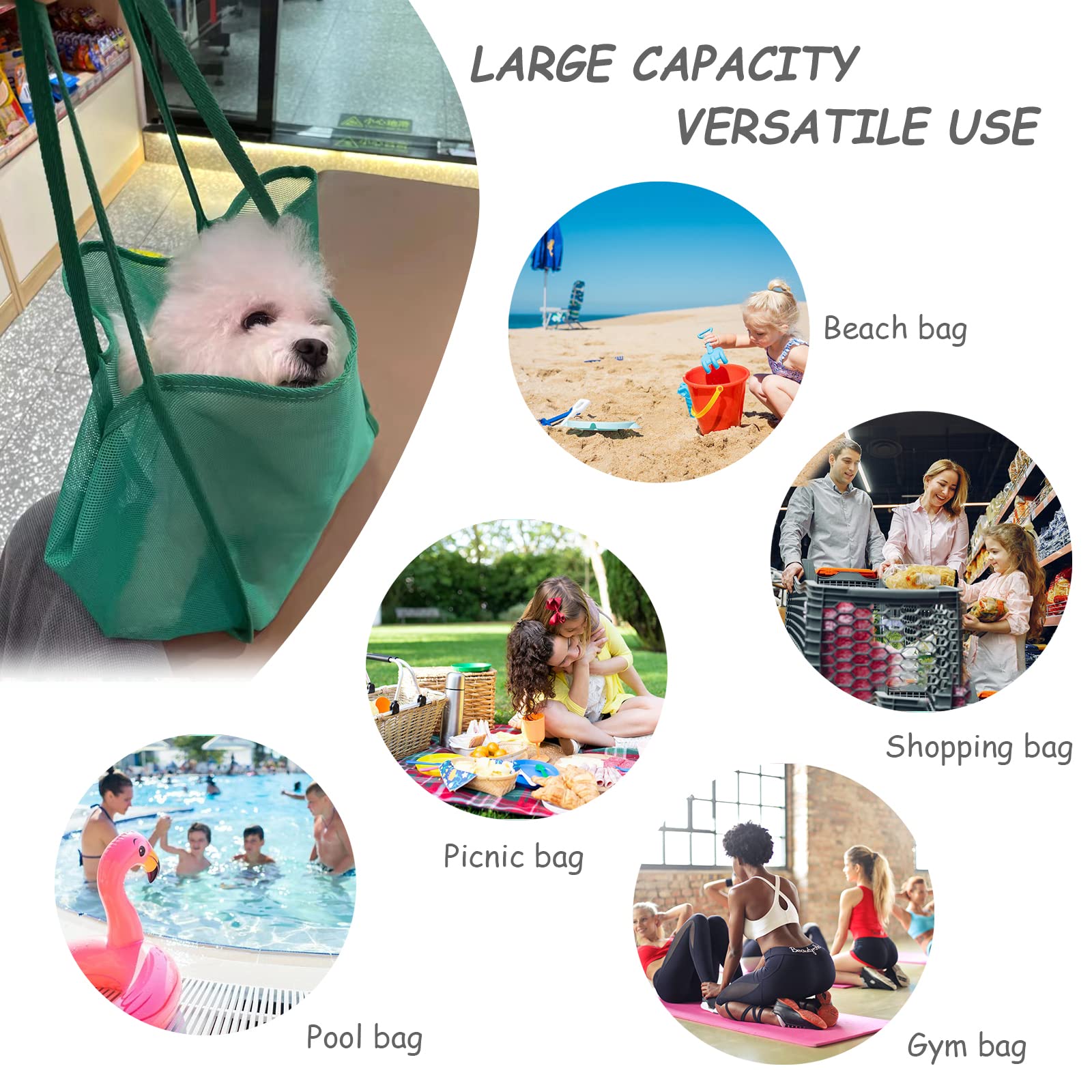 Bolsa de playa de malla para juguetes de arena para niños y mujeres, plegable, ligera, duradera, al aire libre, compras, viajes, natación, Turquesa, Talla única 4
