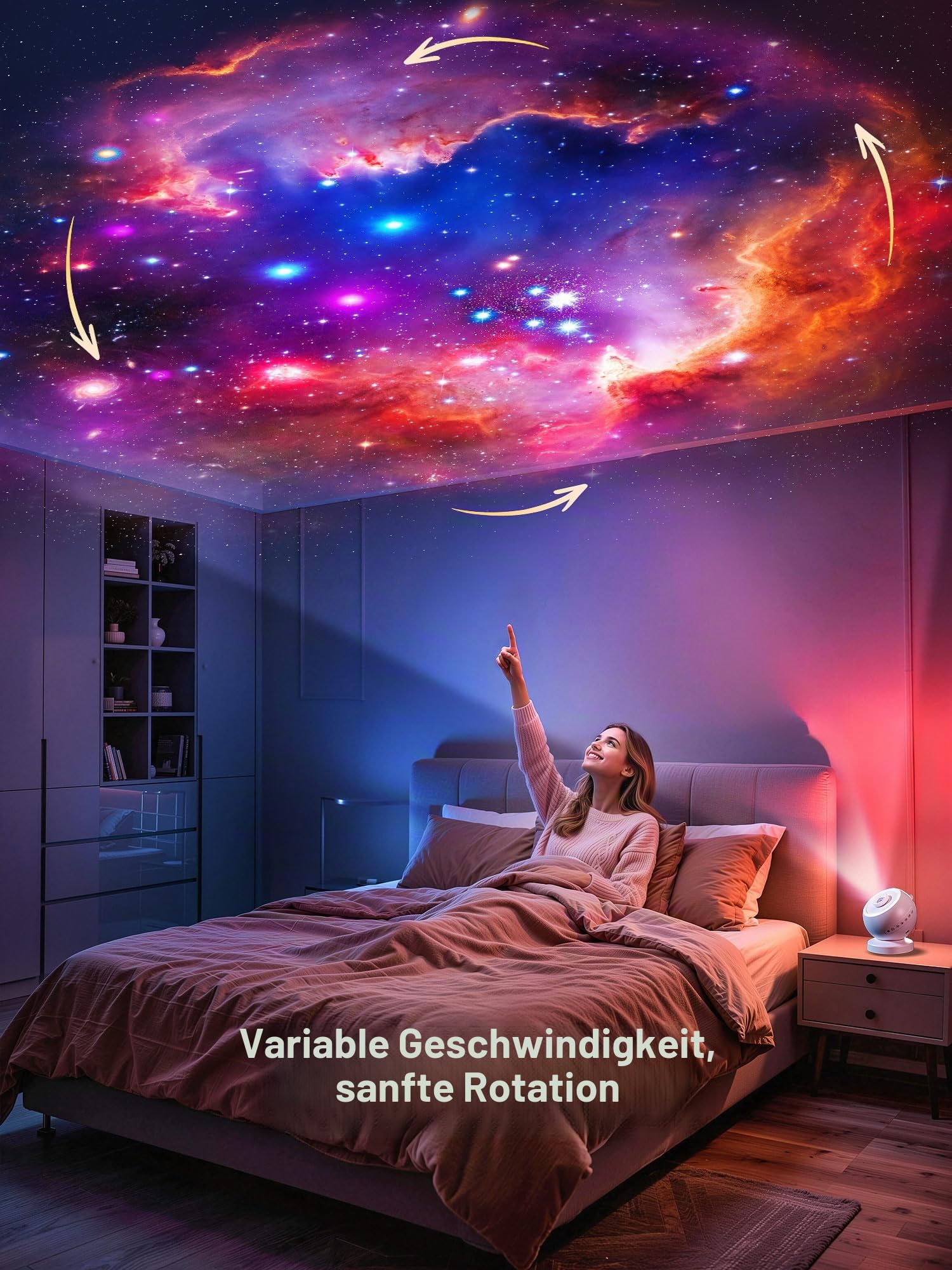 PIKOY Sternenhimmel Projektor 16 Wechselbare Discs Galaxy Projector | Geschenke Nachttischlampe Nachtlicht White Noise Machine mit 29 Klängen & Bluetooth Lautsprecher, Zimmer Deko Schlafzimmer