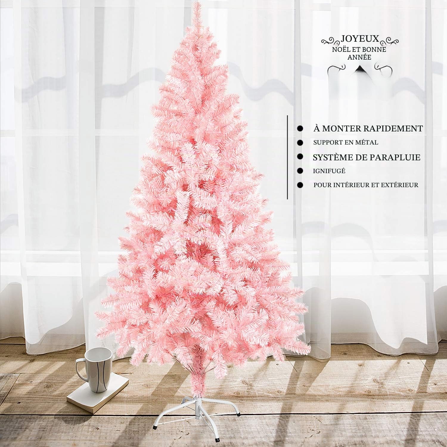 Arbre de Noël Artificiel Support en Métal, Arbre en PVC - Rose Pâle (150 CM 400 Branches)