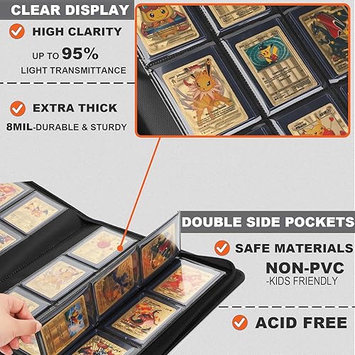 Miniatura 3 de Carpeta Toploader con capacidad para 288 cargadores superiores, álbum de 9 bolsillos con cremallera superior con mangas, carpeta de colección para