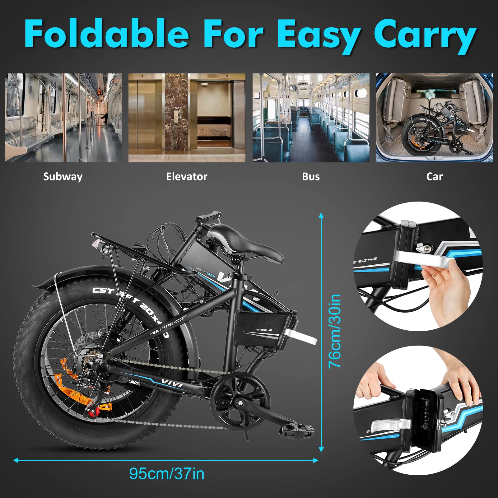 Buy VIVI Folding Electric Bike for Adults 20" x 4.0 Fat Tire Electric