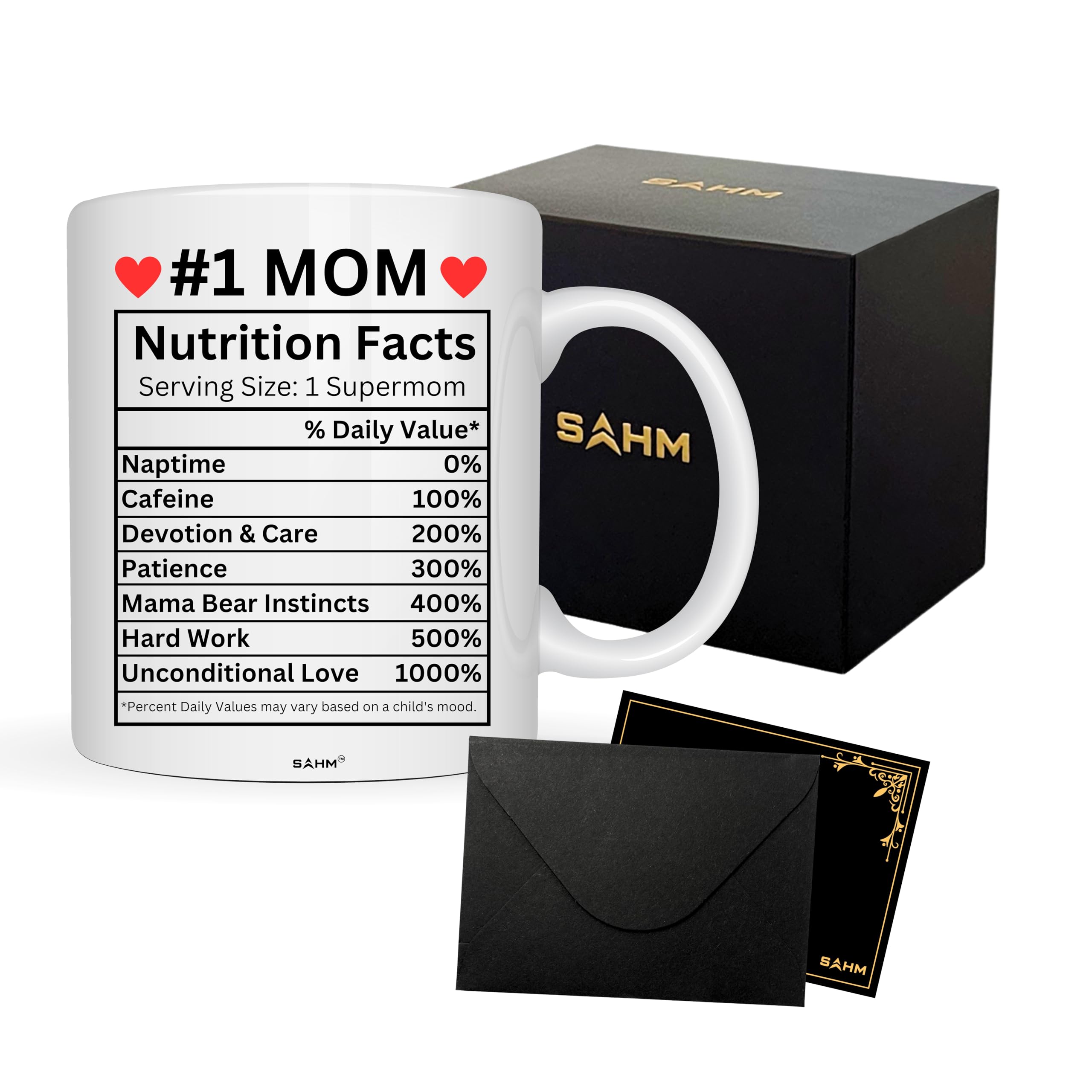 #1 Mom Nutrition Facts Mug - Funny Coffee Mug Gift for Mom from Daughter or Son – Mother’s Day, Birthday, Christmas – 11oz Ceramic – Comes in Gift Box