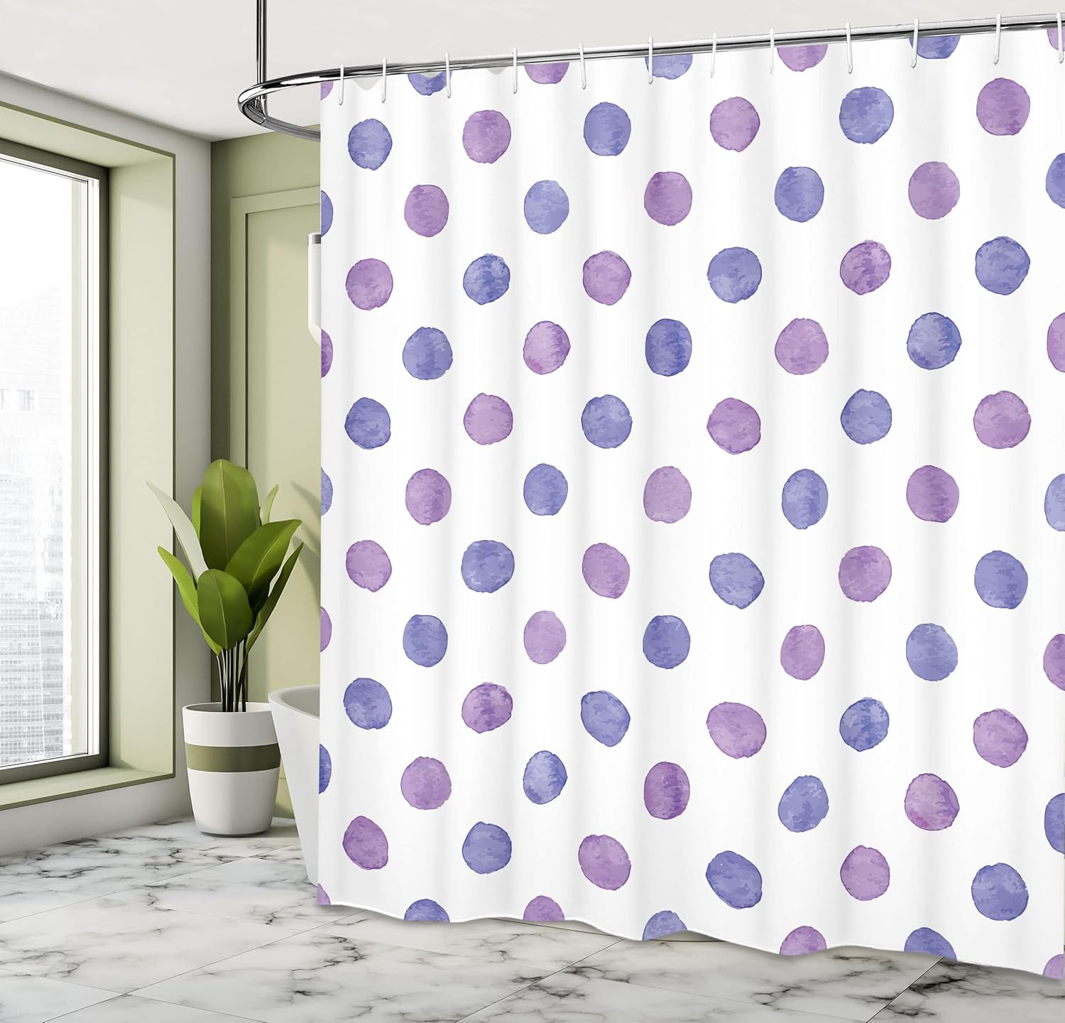 Ambesonne Purple Shower Curtain, Watercolor Paint Style Nostalgic Retro Style Polka Dot Pattern Nursery Theme Classic, Cloth Fabric Bathroom Decor Set with Hooks, 69" W x 75" L, Lilac Blue