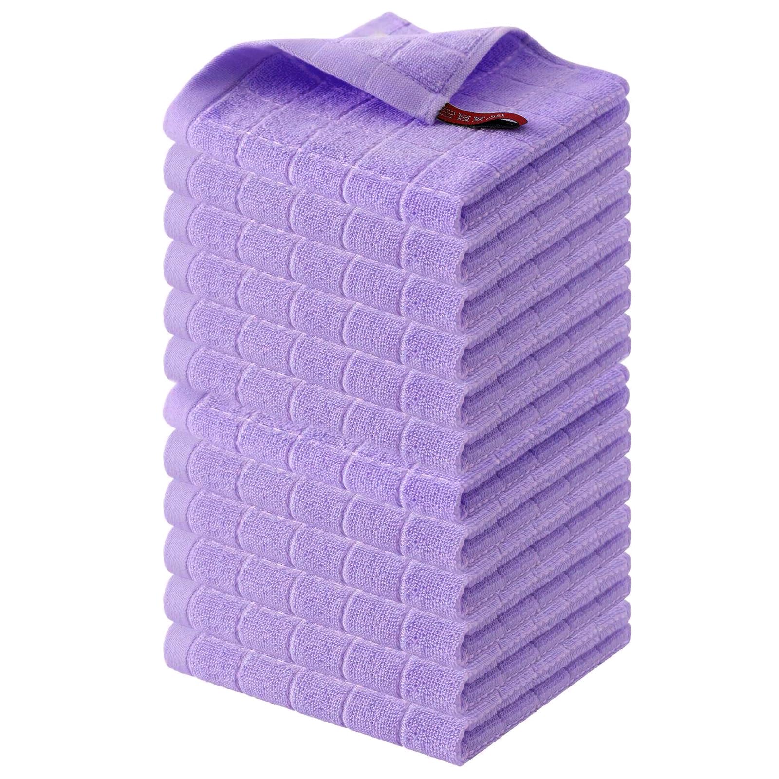 Homaxy 100% Cotton Terry Kitchen Dish Cloths, 12 Pack, Lavender | Ultra Soft and Absorbent, Suitable for Drying and Washing Dishes